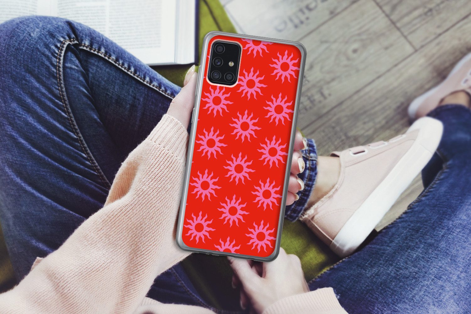 MuchoWow Handyhülle für Samsung Galaxy A52 5G Sonnen - Rot - Rosa - Muster - Sommer, Smartphone-Bumper, Print, Handy Schutzhülle Dünn