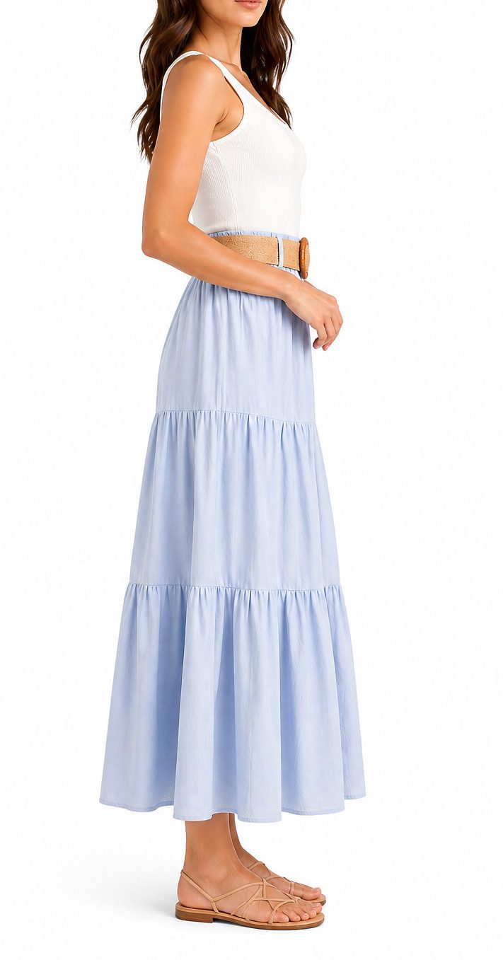 Mississhop Maxirock Damen Maxirock mit Stufen und elastischem Bund – A-Linie Rock mit Gürt – Bild 4 von 5