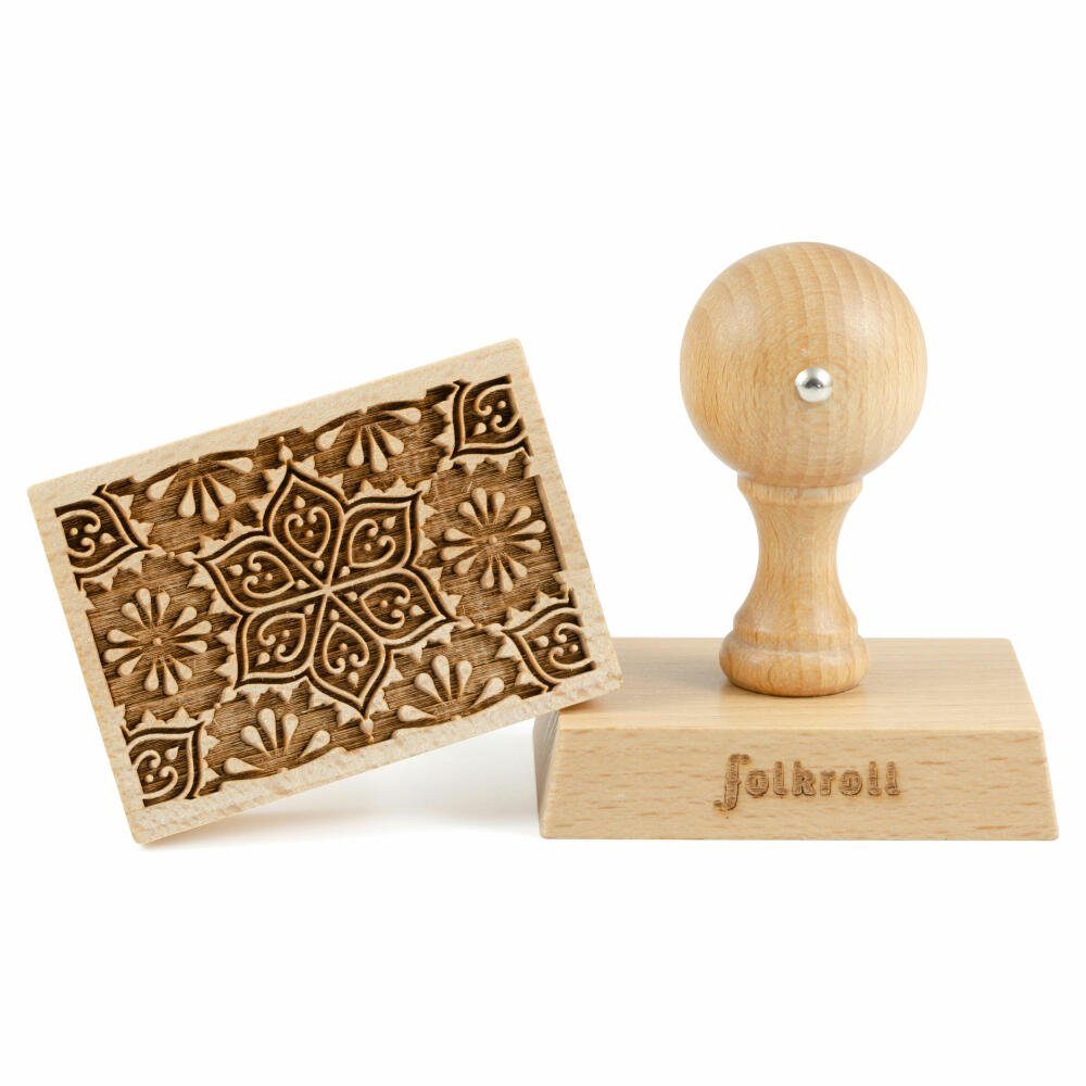folkroll Gebäckstempel Blumen Mandala, 70x50 mm, Buchenholz