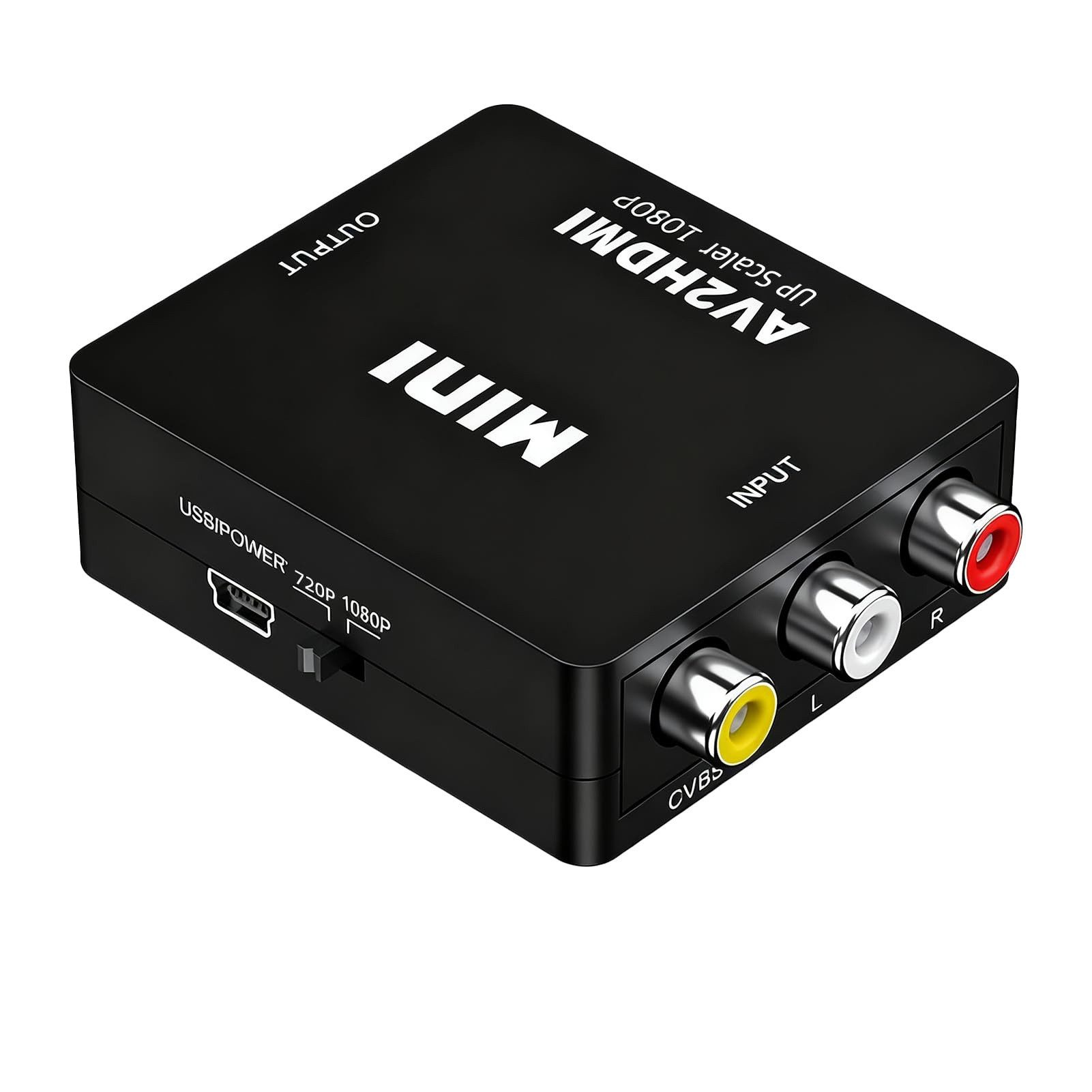 ibettertec RCA zu HDMI-Konverter, 1080P AV-zu-HDMI-Adapter Stecken Adapter RCA (CVBS) Eingang, HDMI Ausgang, Micro-USB Stromanschluss zu 3 RCA-Eingänge, HDMI-Ausgang, Micro-USB-Stromanschluss, Abspielen 720p/1080p@60Hz Composite CVBS Video-Audio-Konverter
