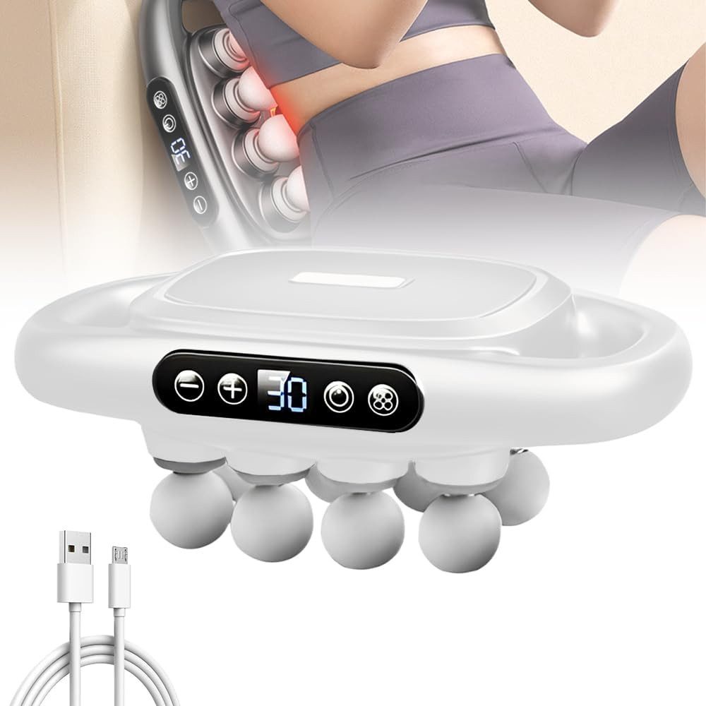 Massagepistole 8-Kopf Massagegerät – Leise, 30 Stg, 3 Modi: Rücken, Nacken, Beine