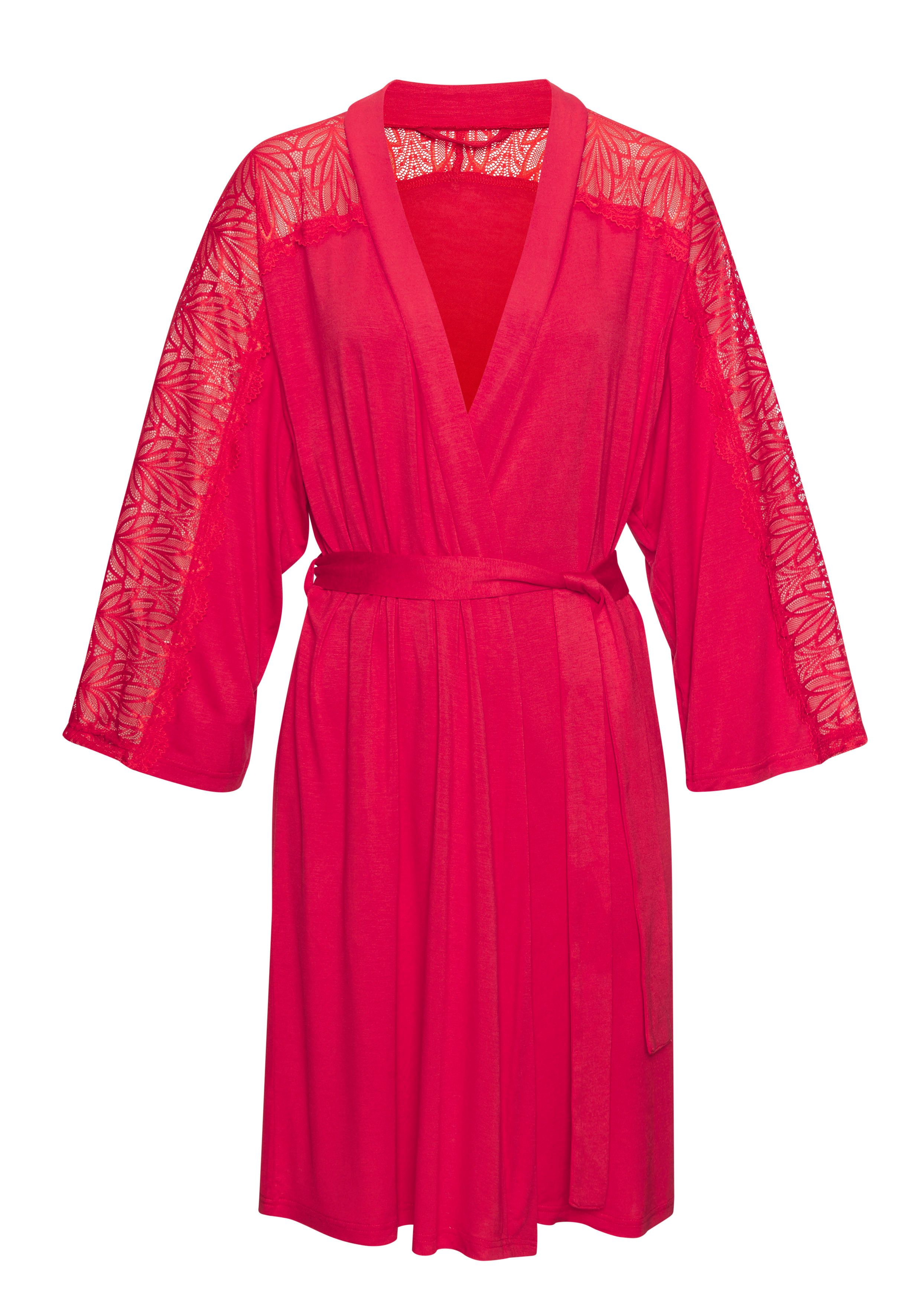 LASCANA Kimono, Kurzform, Viskose, Kimono-Kragen, Gürtel, Mit schönen Spitzedetails