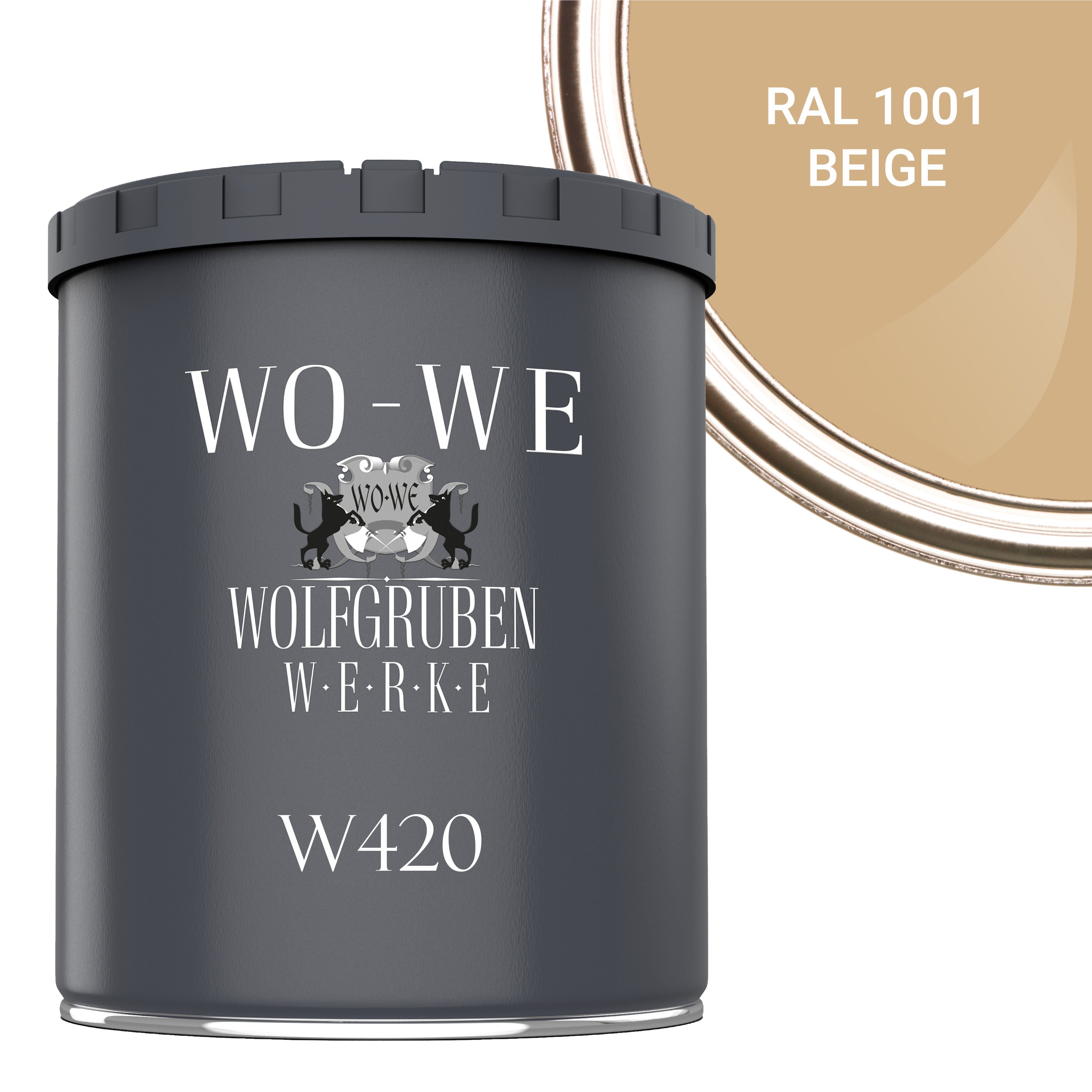 Wasserbasis Seidenglänzend, Holzlack Beige RAL Wetterschutzfarbe 1-10L, Holzanstrich W420, Holzfarbe WO-WE 1001