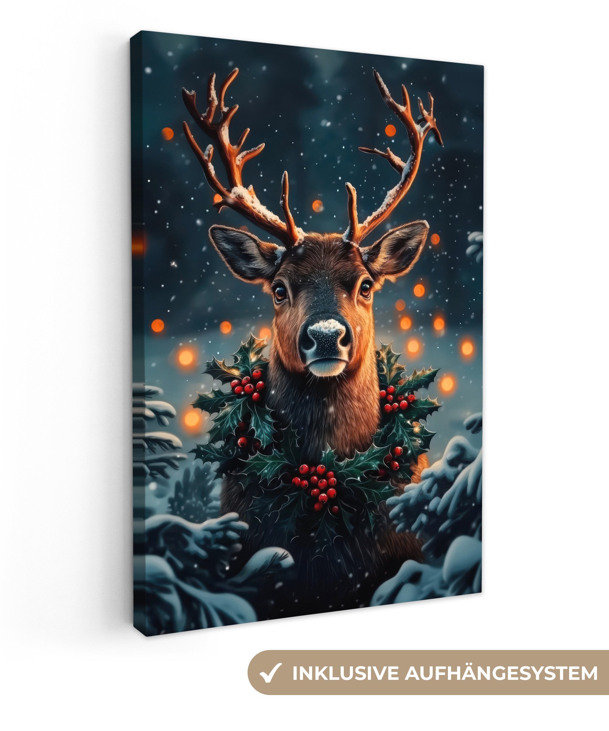 OneMillionCanvasses® Leinwandbild Hirsch - Weihnachten - Winter - Schnee - günstig online kaufen