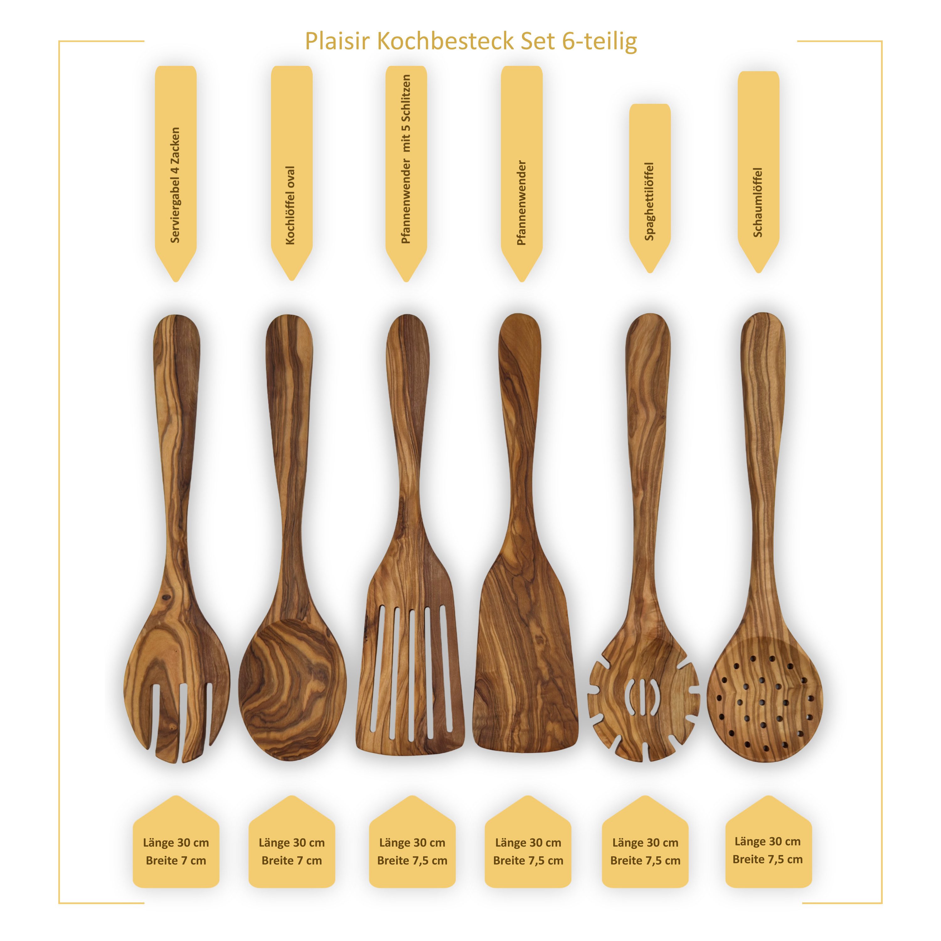 medina mood Kochbesteck-Set Küchenhelfer Set "Plaisir" L 30 cm 6-teilig aus Olivenholz (1-tlg)