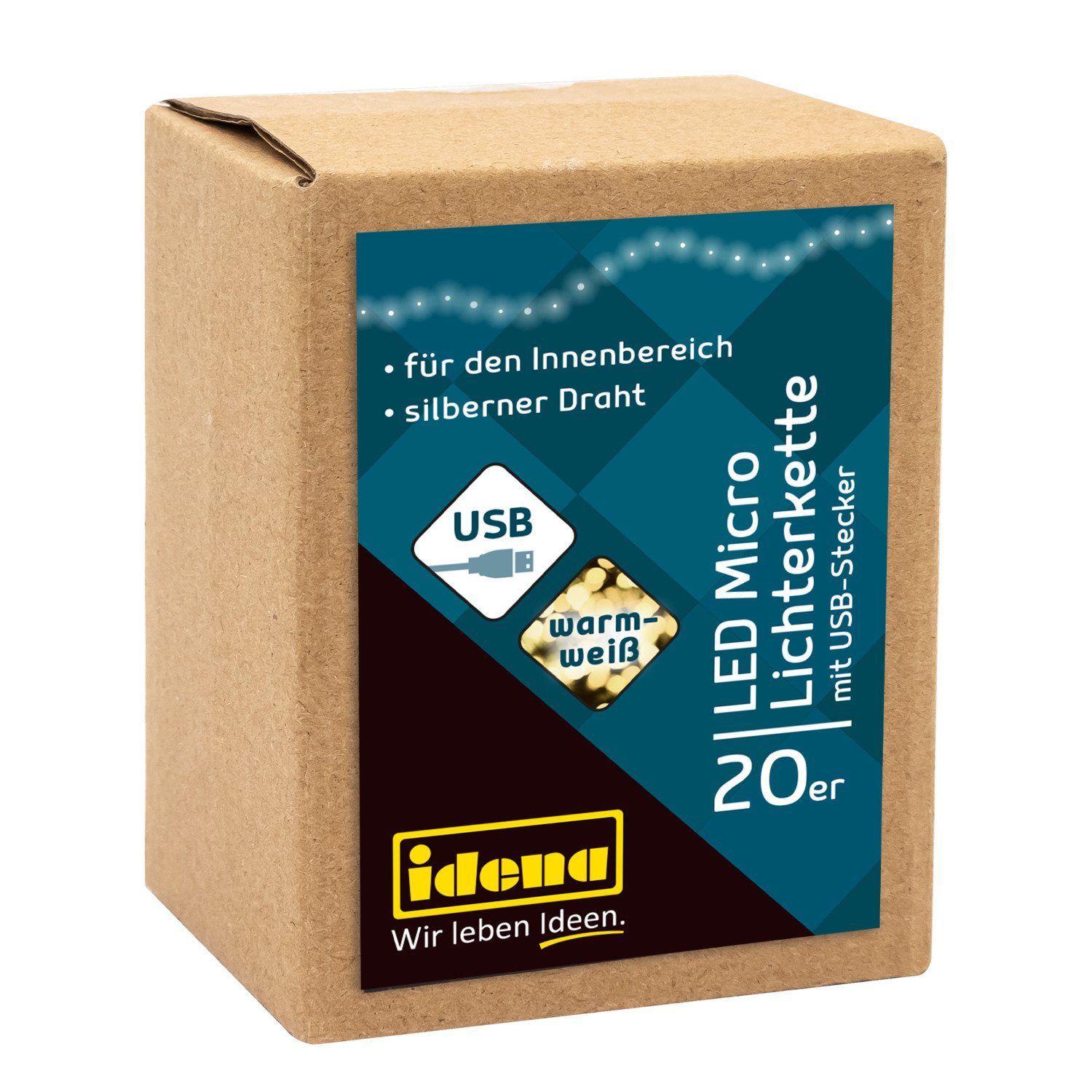 Idena LED-Lichterkette Idena 30256 - LED Micro Lichterkette mit 20 LEDs in Warmweiß, mit USB – Bild 2 von 5