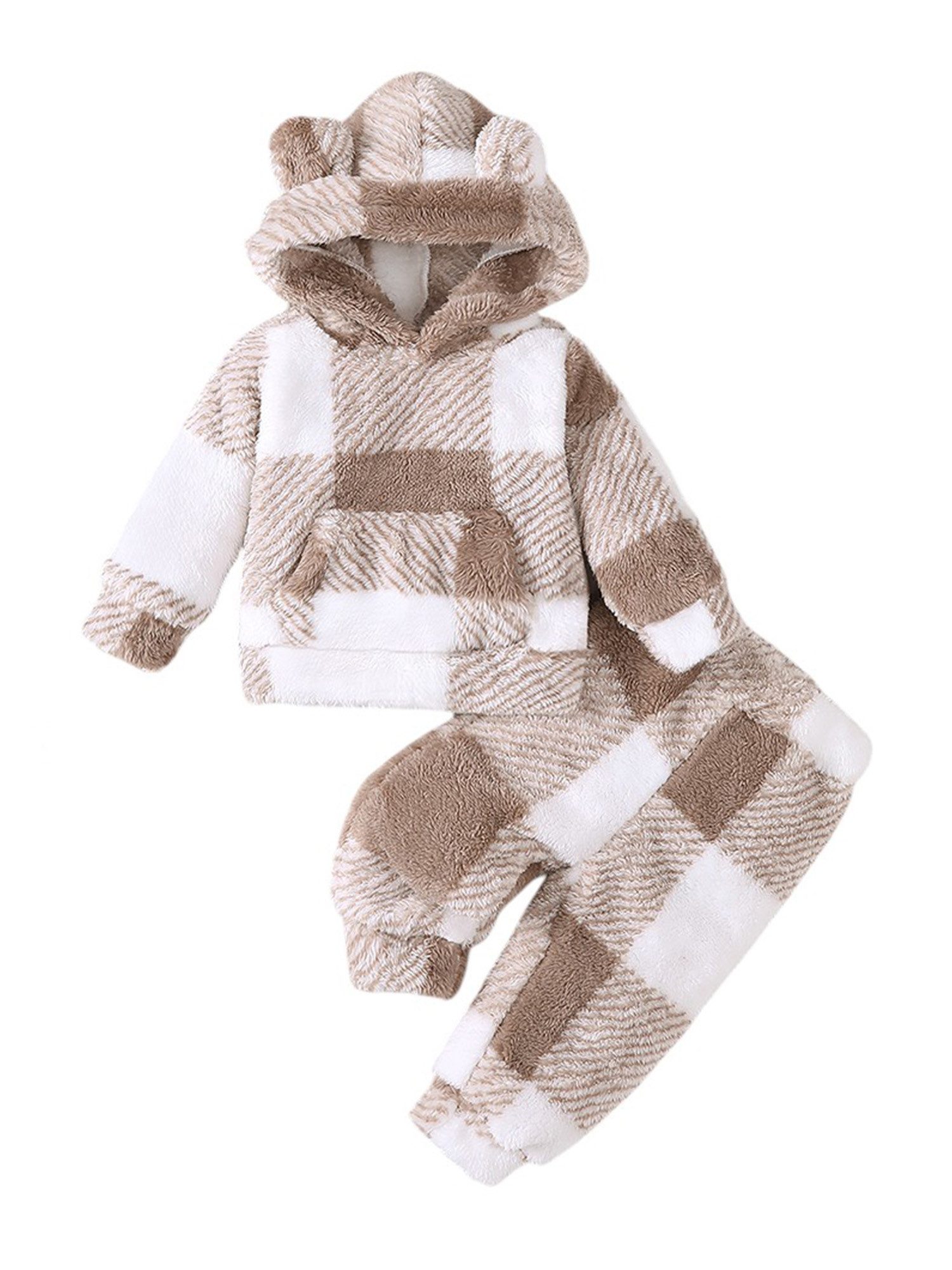 Gluckids Top & Hose Unisex Baby Warm bequem Plüsch-Outfit mit kariert für Herbst/Winter (Set, 2-tlg) Lamgarmpullover & Hose, Lässiges Heimset