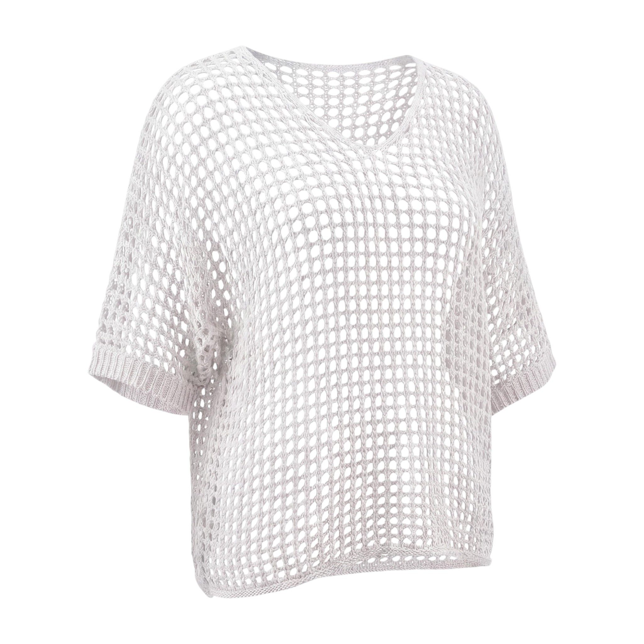 OriginalYou Strickpullover Häkeloberteil Damen Sommer Shirt Lochstrick Oversize Pullover One Size 40-46 (40-42 oversize / 44-46 regular)