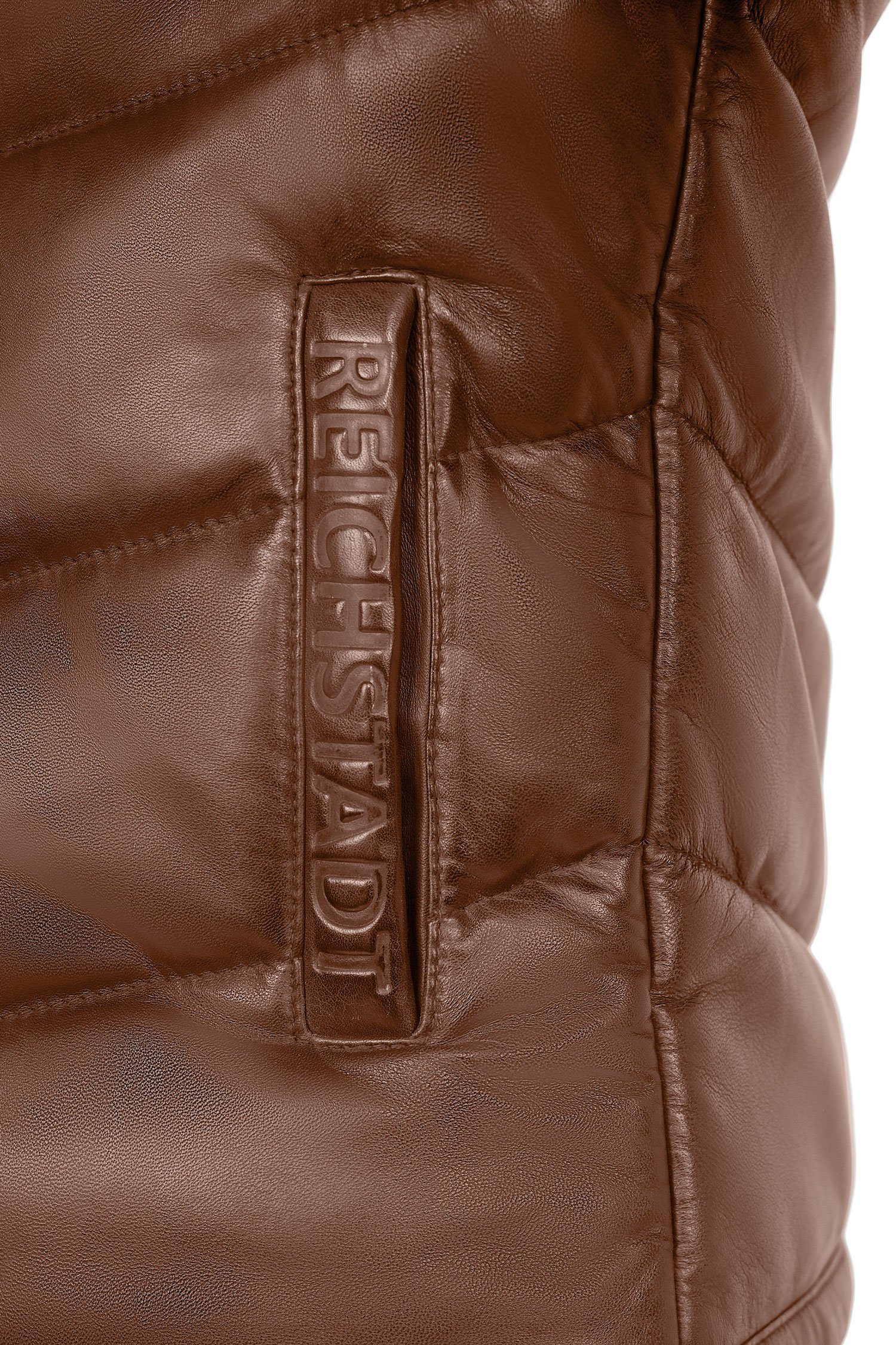 und Jacke 22RS32LUX Ärmeln mit cognac Reichstadt Bomberjacke Echtleder abnehmbaren Kapuze (1-St) Herren