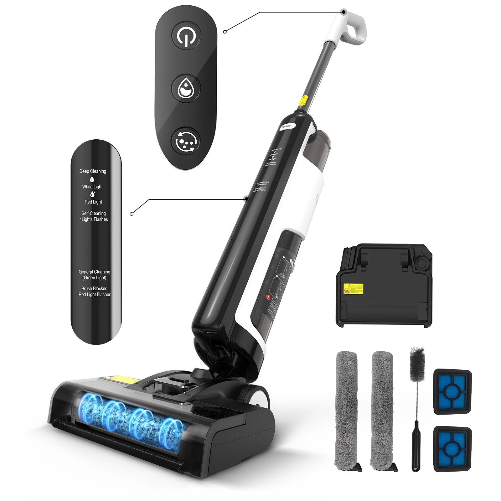 Redkey Nass-Trocken-Akkusauger W12SE, 150,00 W, Nass-Trocken-Sauger mit Selbstreinigung, Kein Haargewirr LED, 45 min Reichweite