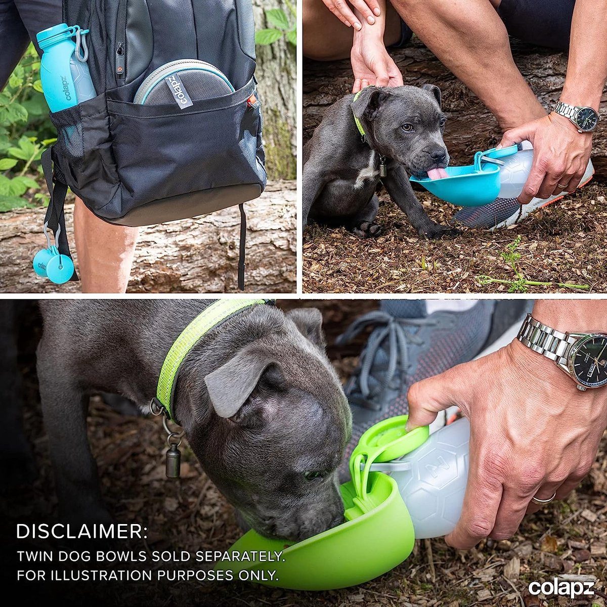 Colapz Reisenapf Wasserflasche und Futter Set für Hunde - 570ml - Colapz Grün