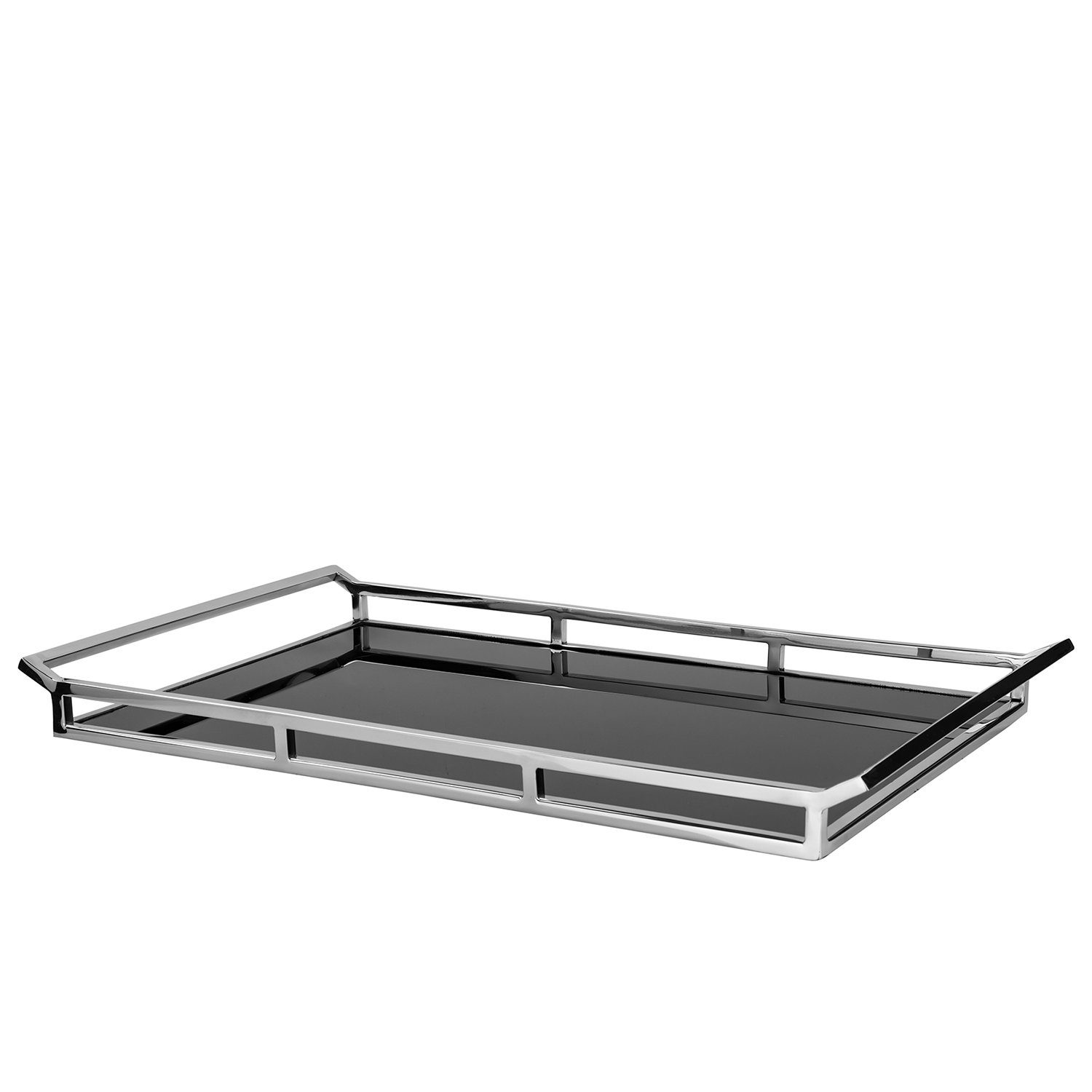 Dekotablett PIANO Tablett - schwarz, silber - Edelstahl Glas - H. 5cm x B. 36cm
