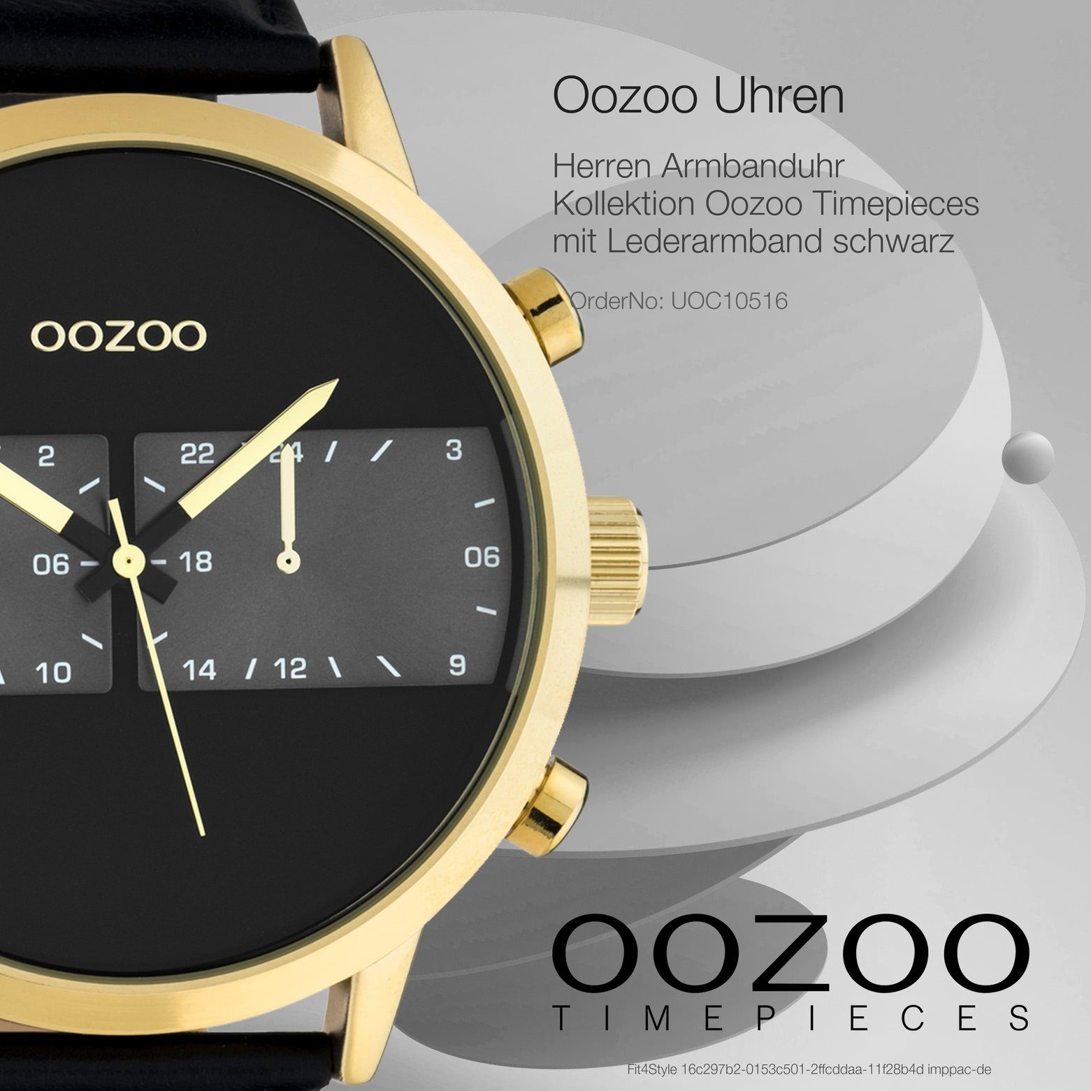 50mm) Herrenuhr OOZOO rund, Quarzuhr Fashion-Style Analog, schwarz (ca. groß extra Herren Armbanduhr Lederarmband, Oozoo