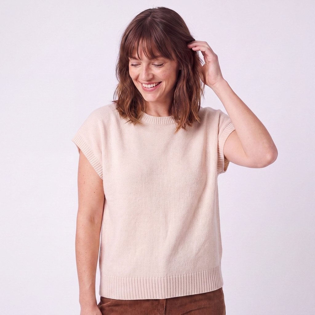 Strickpullover Damen Strickpullunder Rundhals Oversize Strickshirt Kurzarm