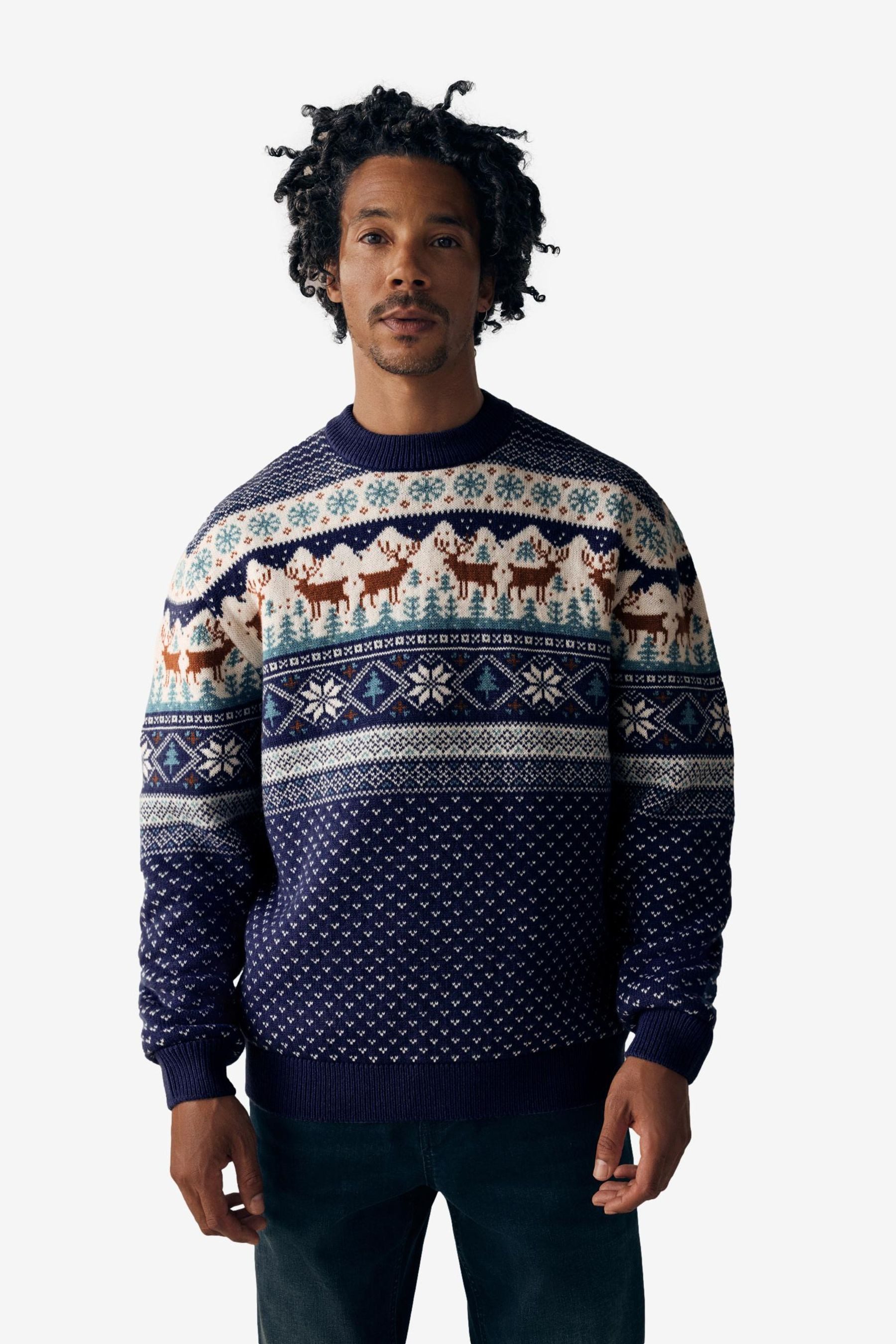 Norwegerpullover Regular Fit Strickpullover mit Hirschmotiv