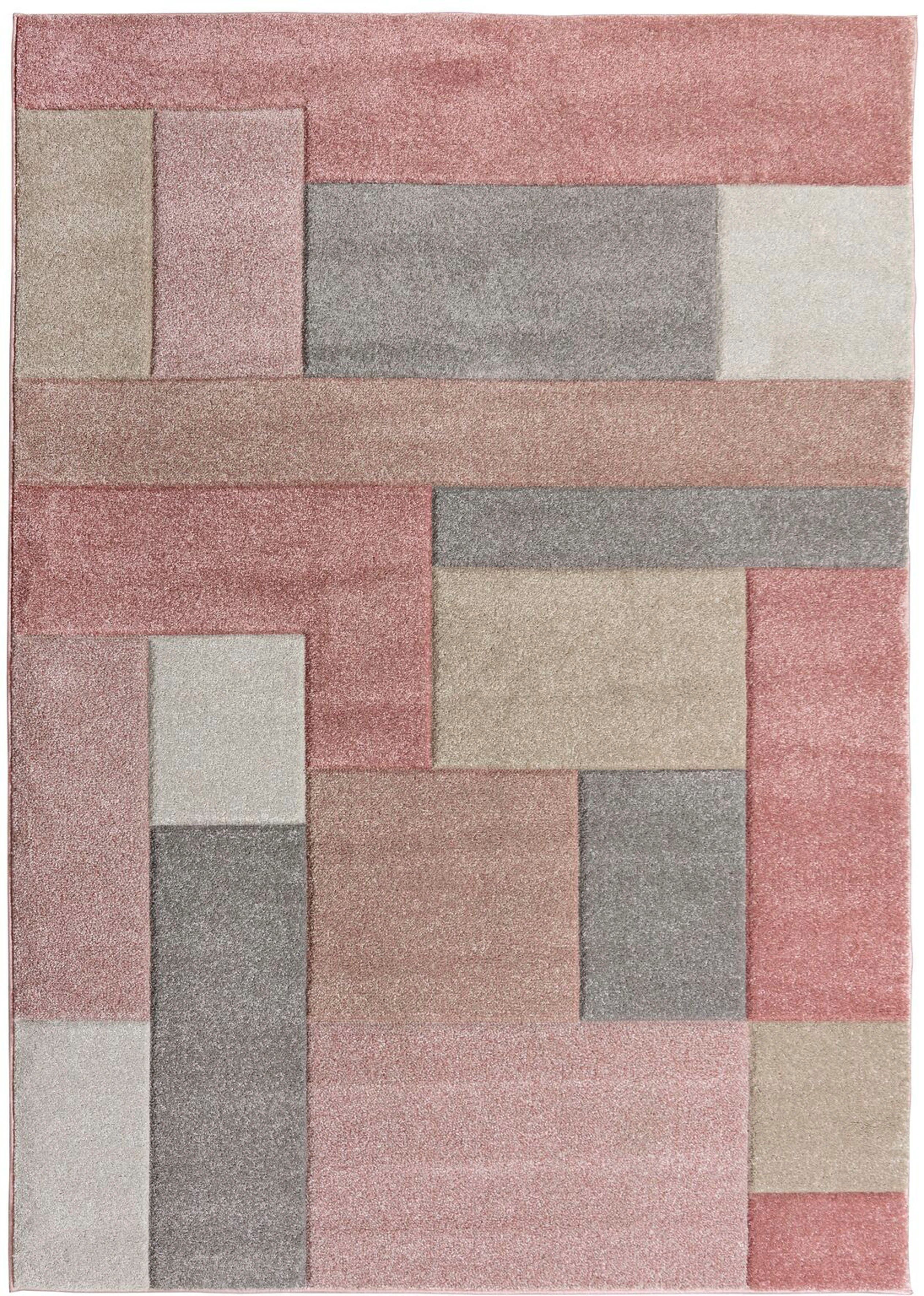 RUGS, Teppich pink rechteckig, mit Patchwork mm, Hoch-Tief-Effekt Cosmos, Höhe: 12 Design, FLAIR mehrfarbig,