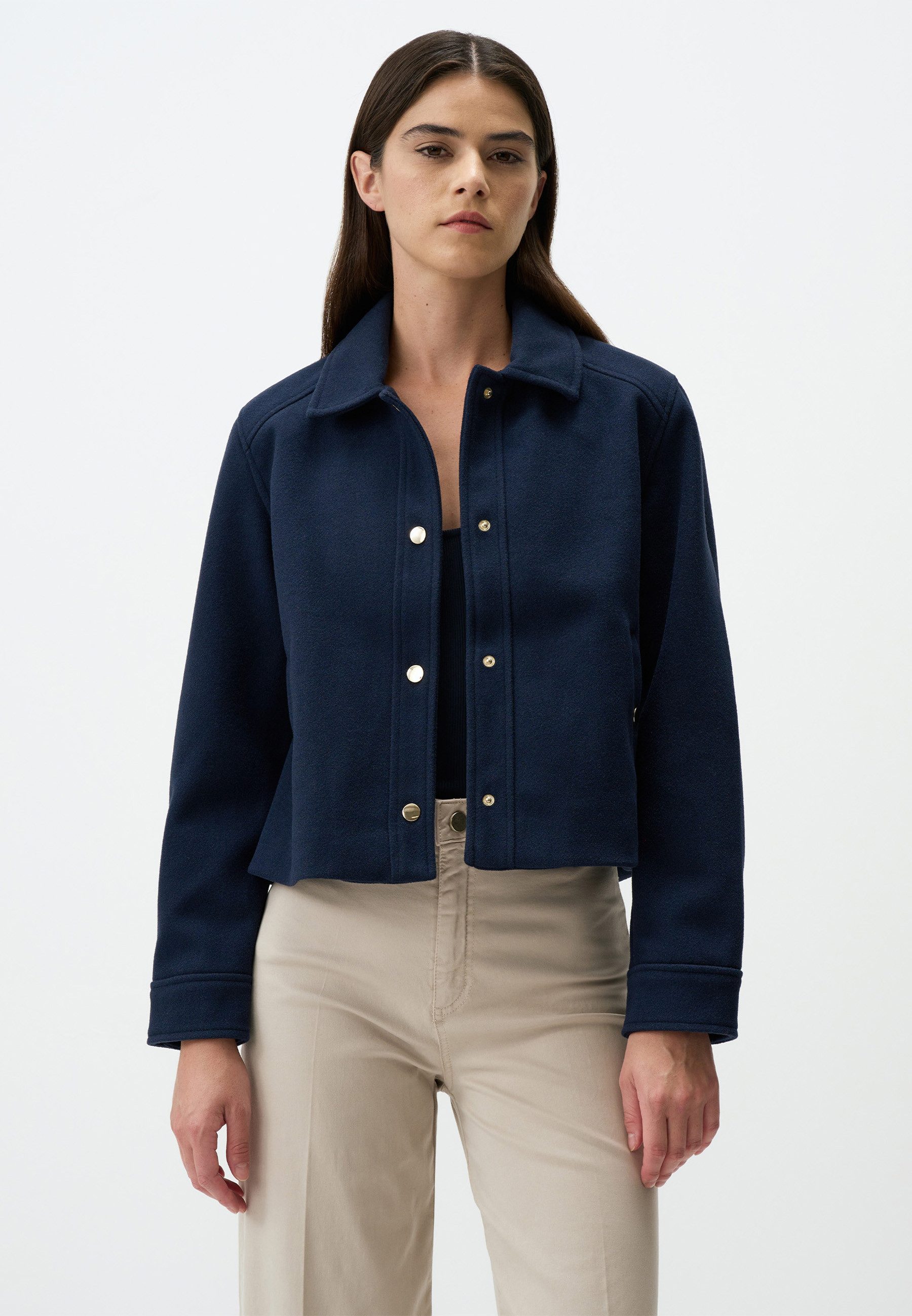 Jackett Langärmlig Kaschmir Jacke mit Druckknopf Detail