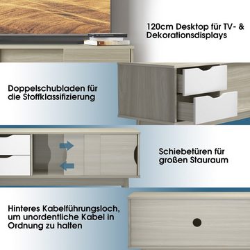 COSTWAY TV-Schrank mit 2 Schubladen & 2 Schiebetüren, 120 cm