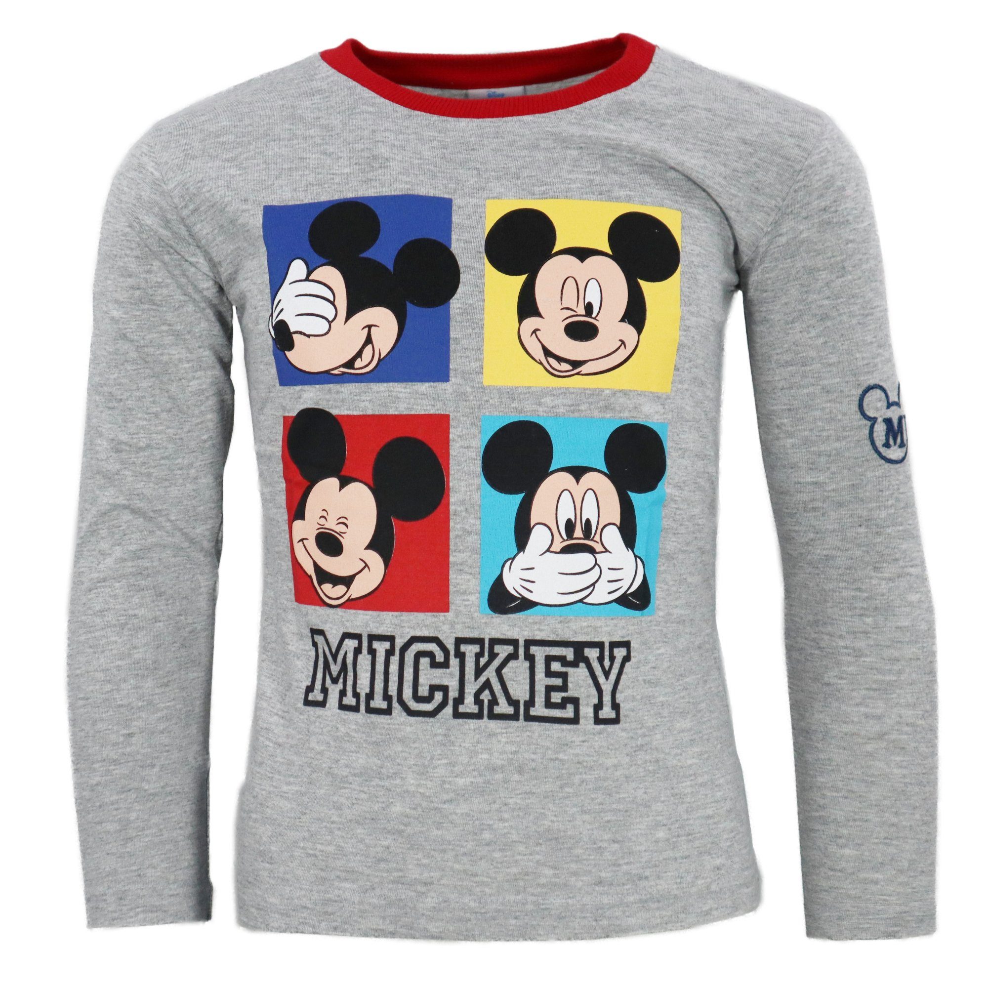 Disney Langarmshirt Disney Mickey Maus Kinder Jungen Langarm Shirt Gr. 98 bis 128 Grau