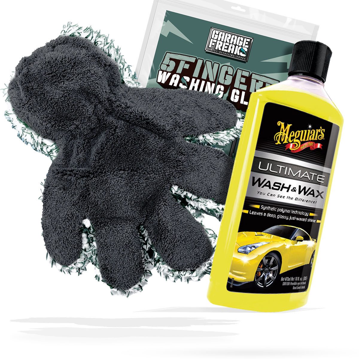 detailmate Garage Freaks 5 Finger Waschhandschuh + Autoshampoo Autoshampoo (Set, [- Frottierhandschuh - Mikrofaser - Auto Reinigung Wasch Set)