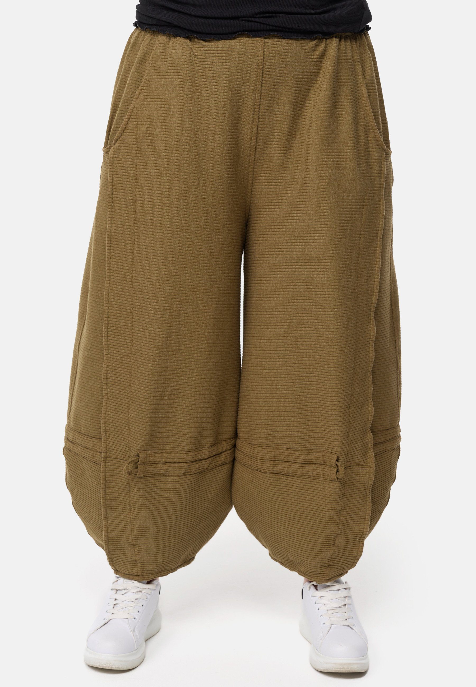 mit Khaki Raffung Kekoo 'Adele' Weite Hose Hose Dehnbund-Hose