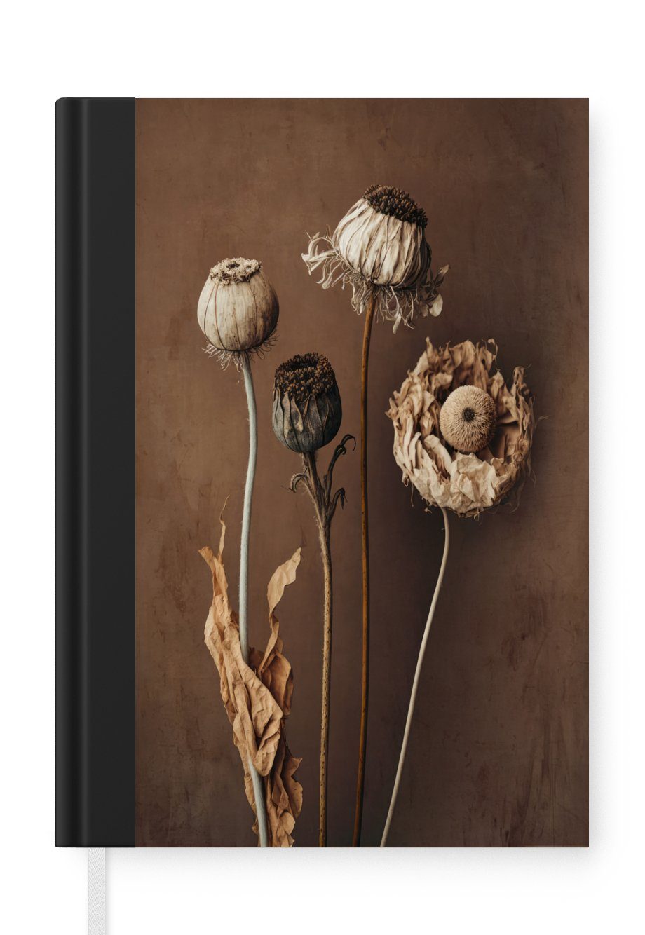 MuchoWow Notizbuch Blumen - Pflanzen - Trockenblumen - Braun, Journal, Merkzettel, Tagebuch, Notizheft, A5, 98 Seiten, Haushaltsbuch