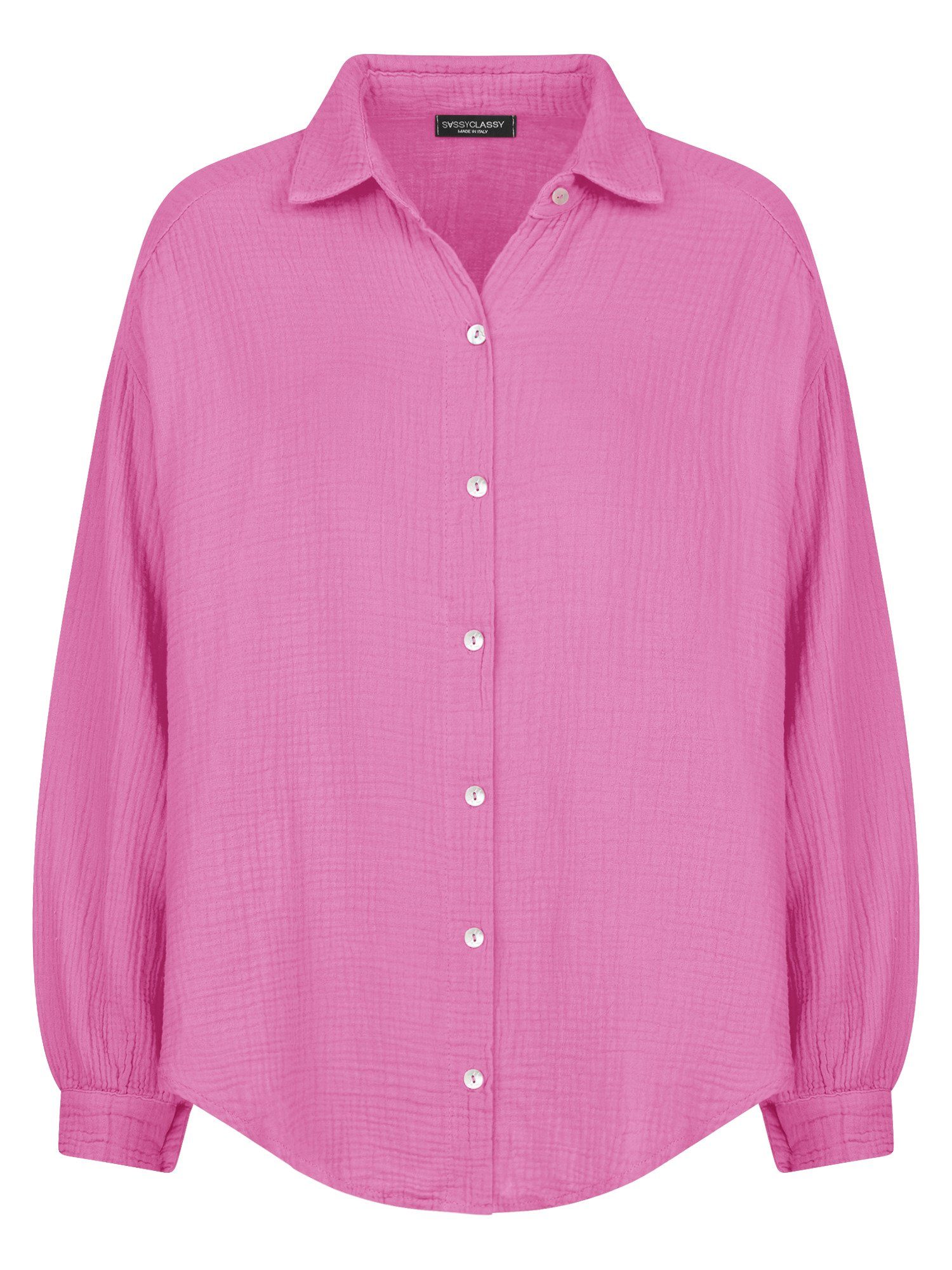 SASSYCLASSY Longbluse Oversize Musselin Bluse Damen kurz Langarm Elegant He günstig online kaufen