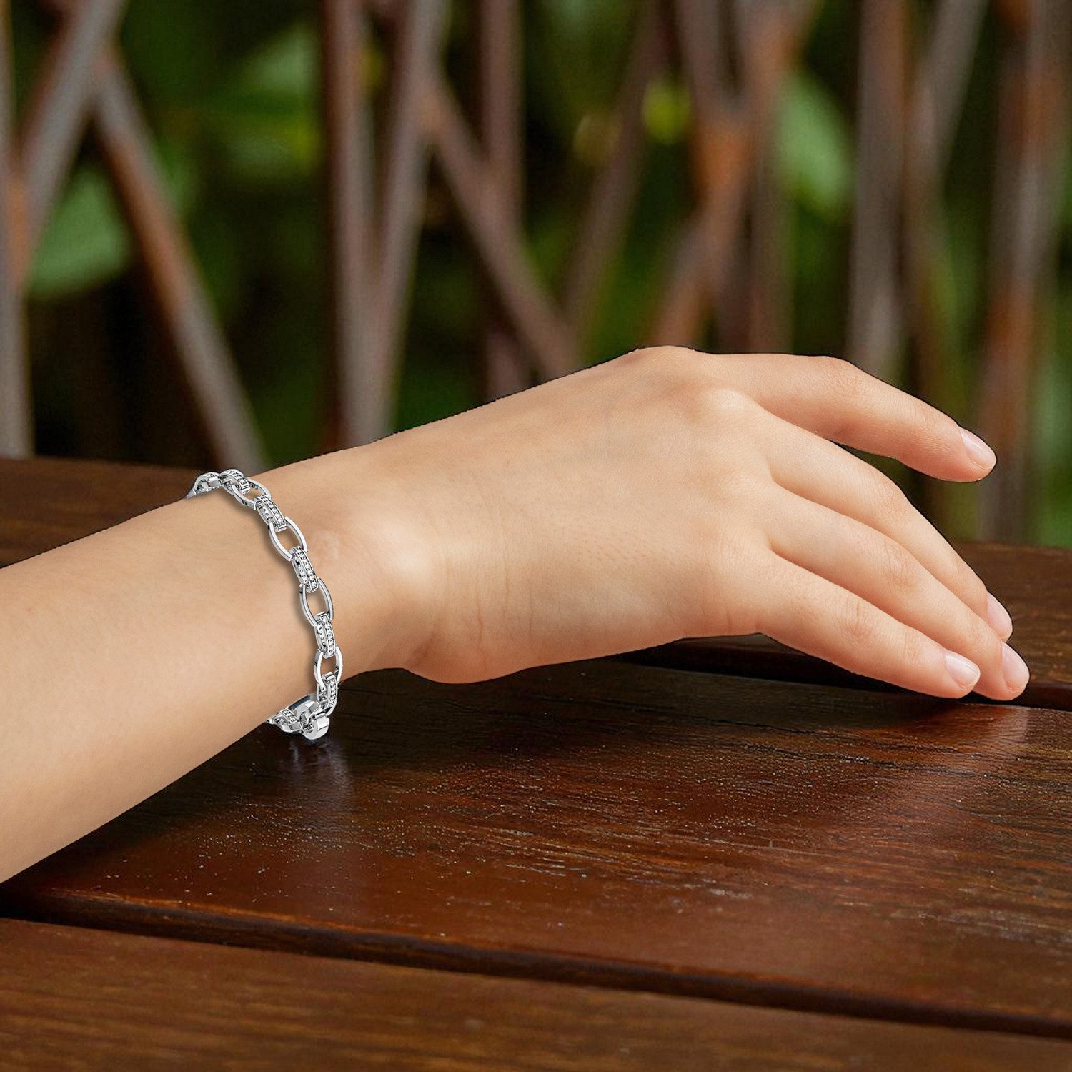 Schöner-SD Gliederarmband Silberarmband Damen teils mit Zirkonia 925 Silber Rhodium, Einhand-Klappverschluss – Bild 4 von 4