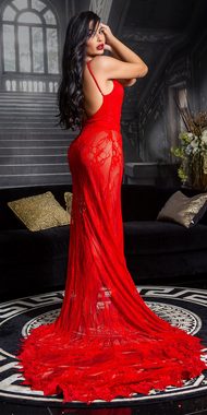 Koucla Abendkleid rückenfreies V-Neck Kleid Spitze mit Schleppe red carpet look