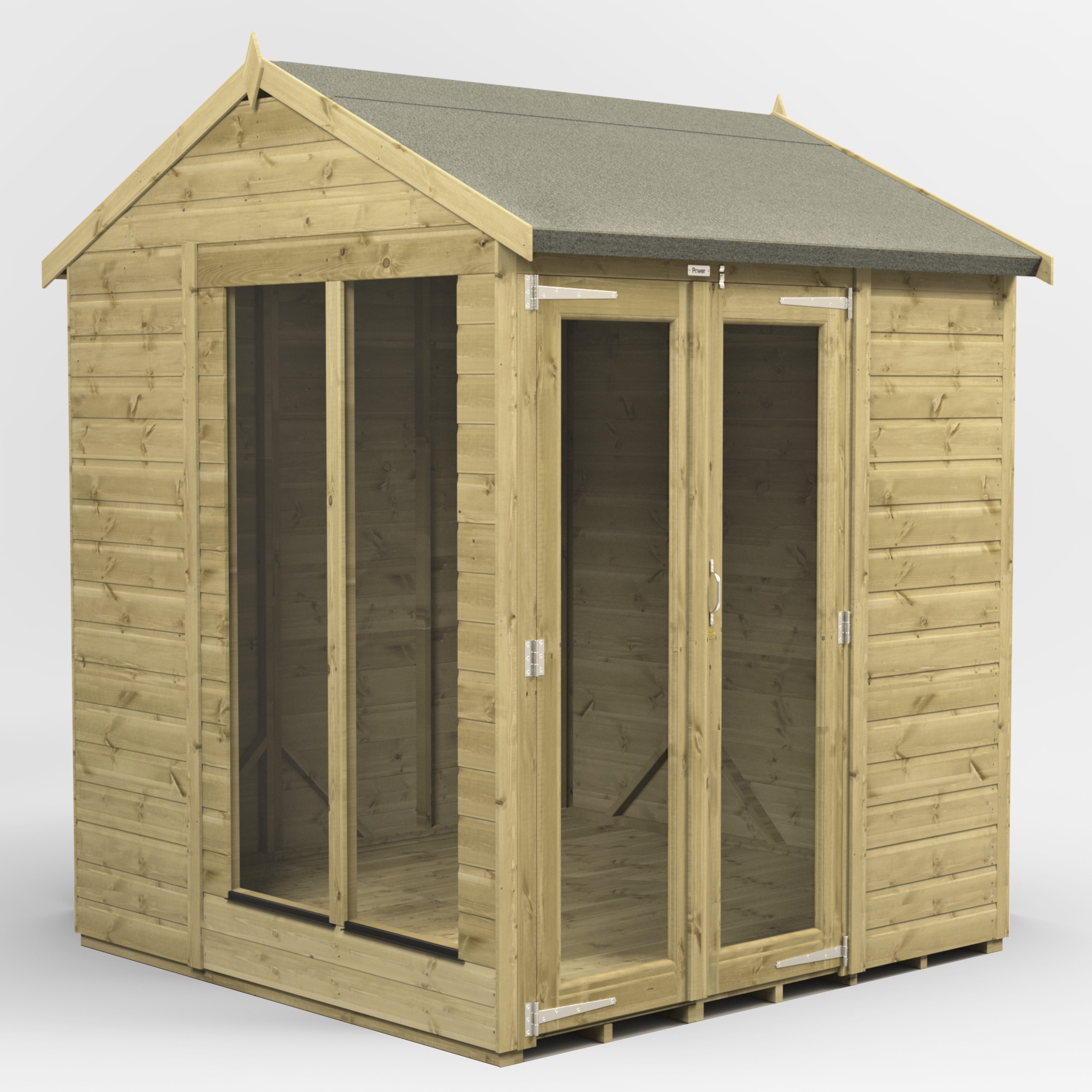 Powersheds Gartenhaus Premium Sommerhäus mit Satteldach aus Nut- und Feder Vollholz, BxT: 180x180 cm, (Polyester-verstärkte DachpaPAe, gehärtetes Glas, hochwertiges Holz), Hochwertiges Holz