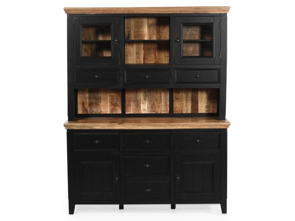 WOLF MÖBEL Küchenbuffet COUNTRY Buffet mit 2 Holz-/ 2 Glastüren/ 8 Schubladen (160 x 40 x 200)