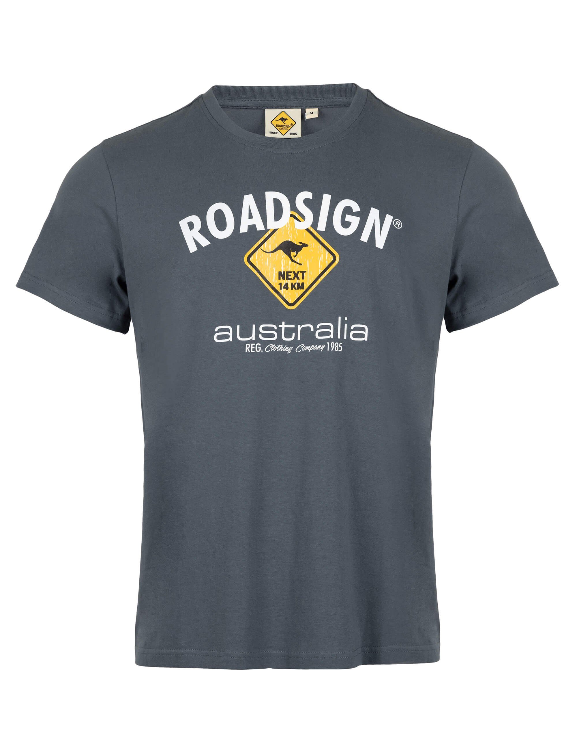 % (1-tlg) 100 anthra T-Shirt ROADSIGN und Logoprint Rundhalsausschnitt, mit australia Logo-Aufdruck Baumwolle