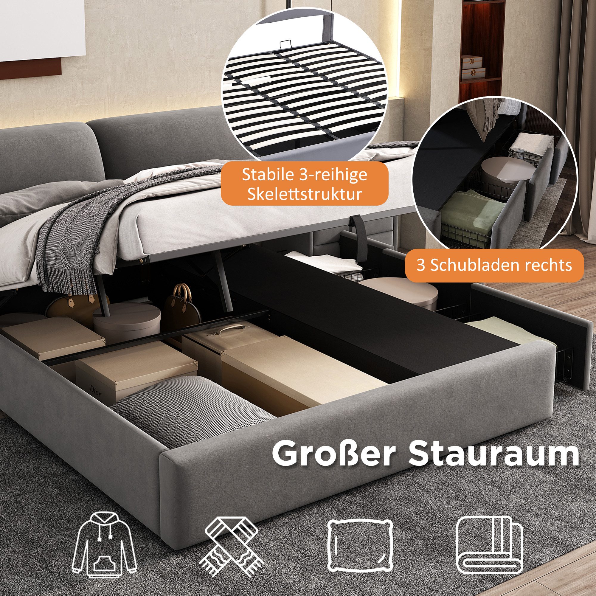 STILVORA Polsterbett 180×200 Bettgestell mit Bettkasten,Jugendbett günstig online kaufen