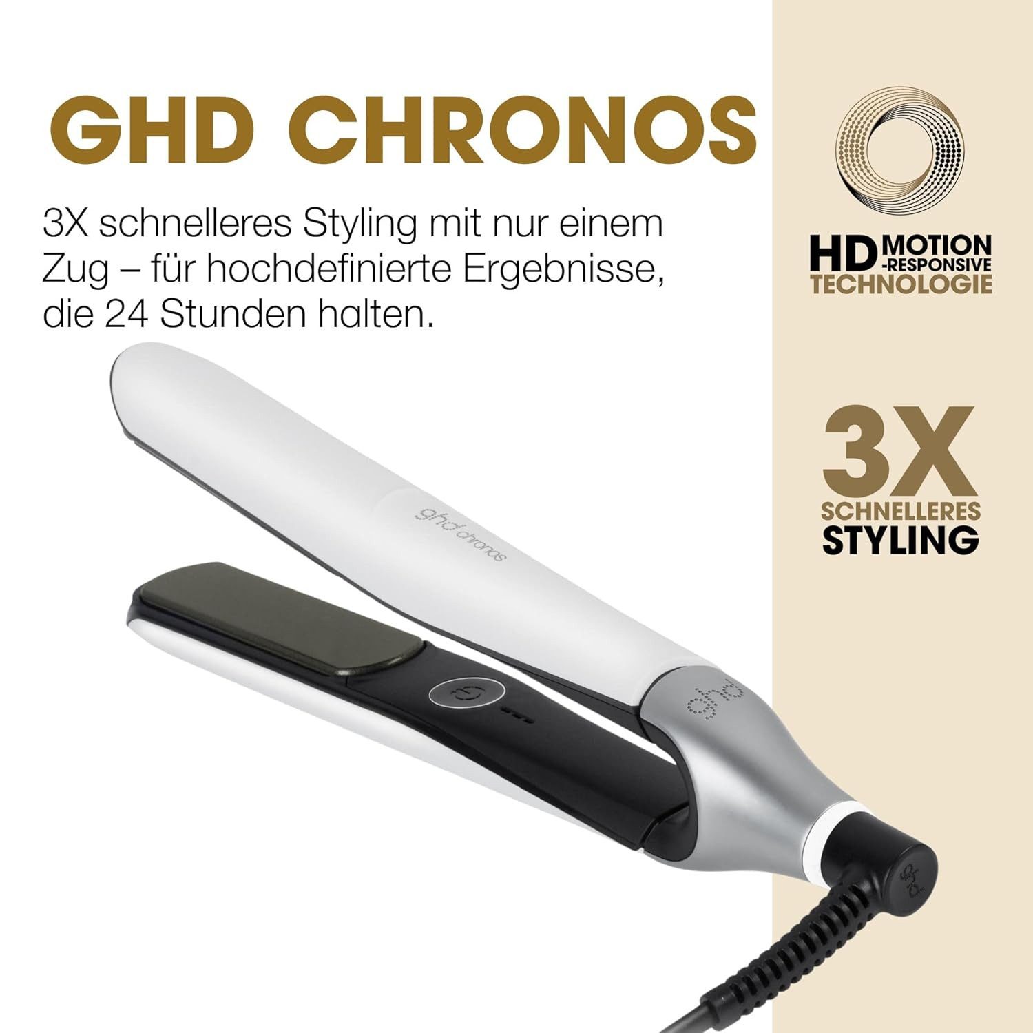 GHD Glätteisen chronos styler: Fortschrittlichster smarter Styler, 3x schnelleres Styling, mehr Glanz, keine Hitzeschäden weiß