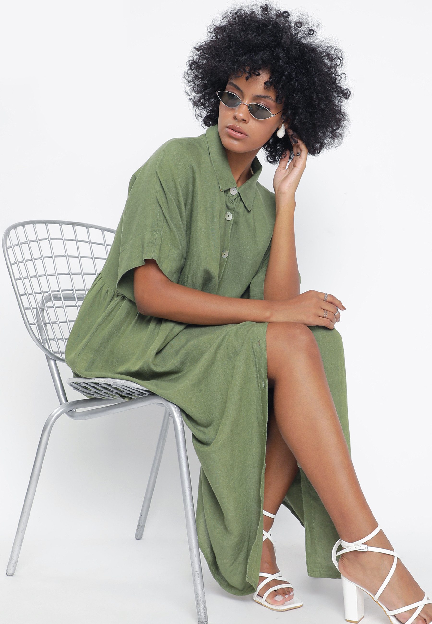 YC Fashion & Style Sommerkleid Boho Oversize Kleid aus 100% Leinen– Plus-Size in Unifarbe