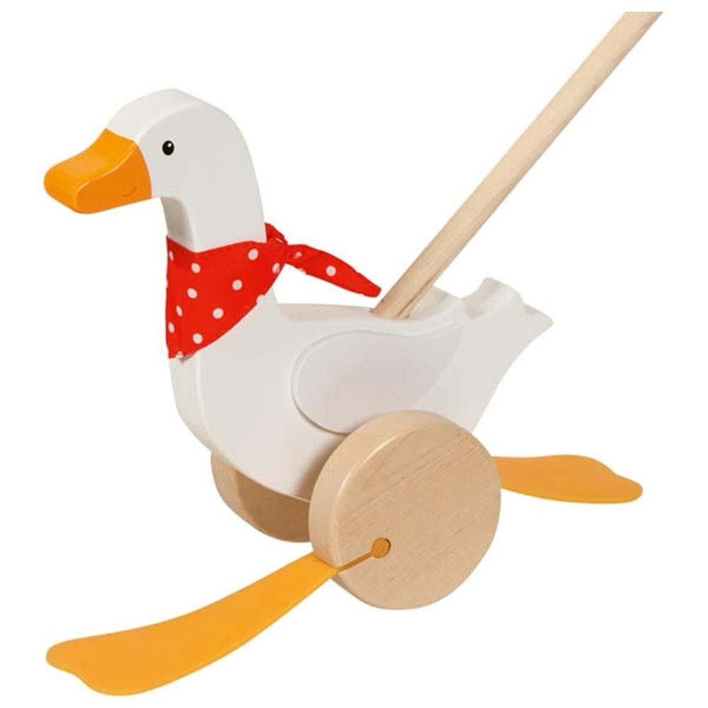 goki Schiebestab Schiebetier Gans Bertha aus Holz mit watschelnden Füßen, Holzspielzeug, watschelnde Füße, ab 1 Jahr, Gleichgewicht, Motorik