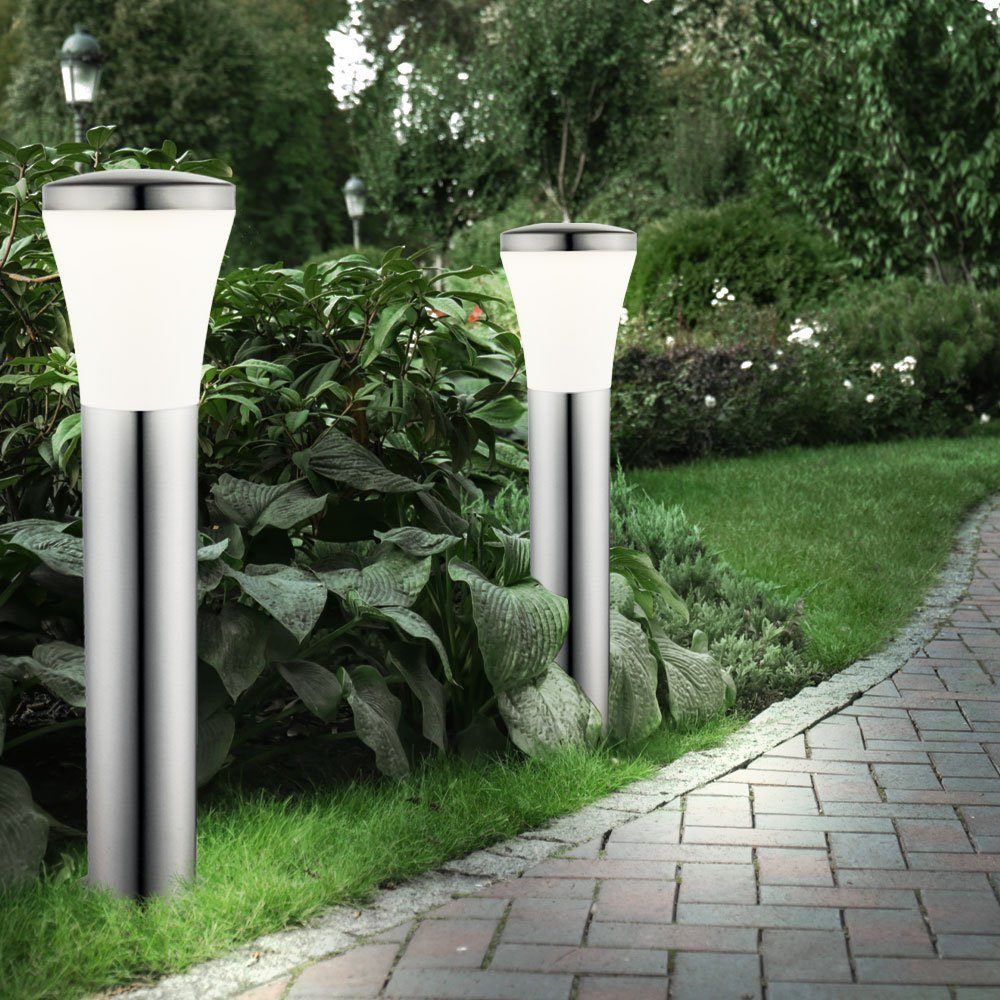 etc-shop LED Außen-Stehlampe, 2er Set LED Außen Steh Lampen Garten Weg  Beleuchtung Edelstahl Sockel Leuchten Terrassen Strahler