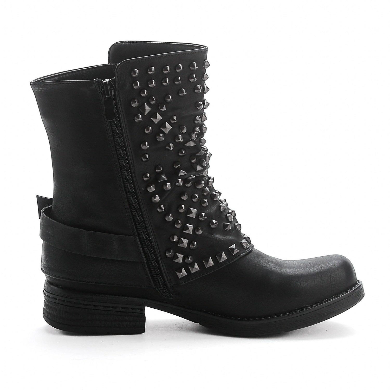 Pogolino ST03 Bikerboots Damen Biker Boots Nieten Stiefeletten leicht gefüttert