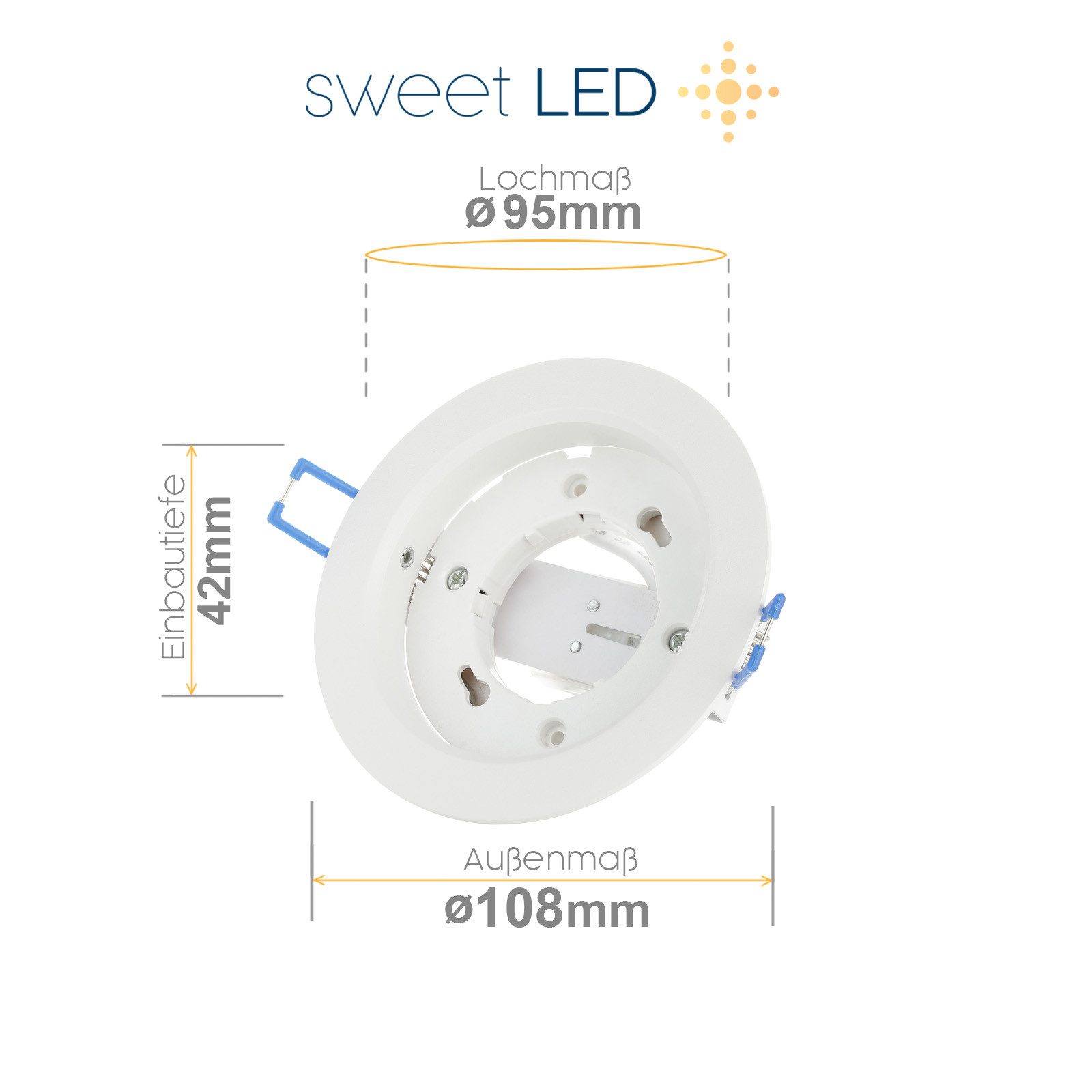 Sweet LED LED Einbaustrahler 3er SET GX53 Einbauleuchten 230V 8W 4000K Rund Weiß Deckenspots Ø95, Deckenspots, Deckenstrahler,Einbauleuchten