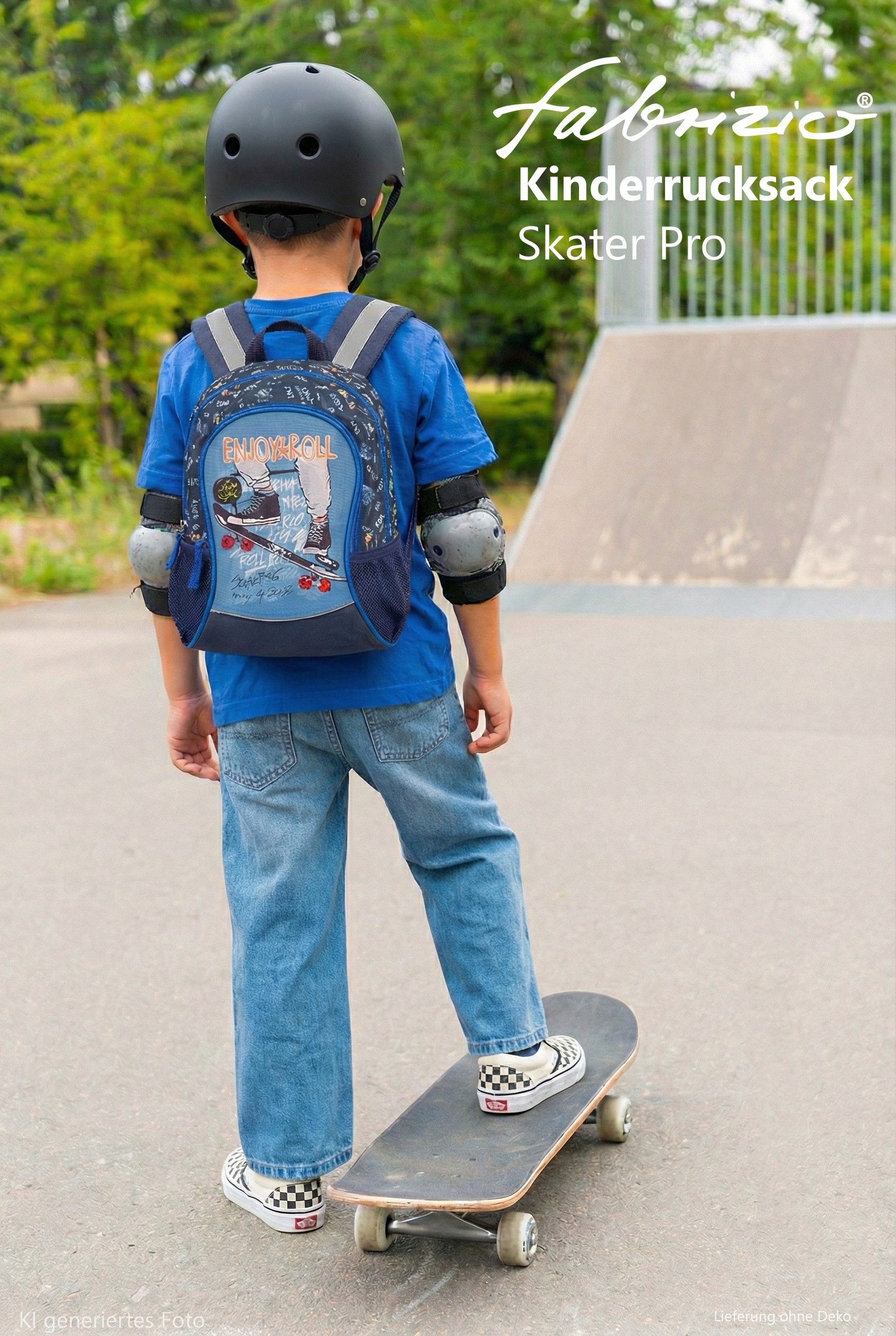 fabrizio® Kinderrucksack Rucksack Jungen Kindergarten Kinder Tasche, Kindergartenrucksack Reise Handgepäck Skateboard PRO 20652 +e