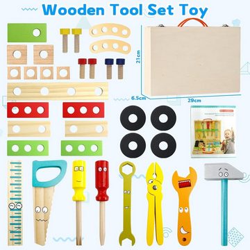 XDeer Spielwerkzeug Werkzeugkoffer Kinder,Holzspielzeug Werkbank Montessori Spielzeug, Kinderwerkzeug Lernspielzeug Werkzeug Koffer Kinder Geschenk
