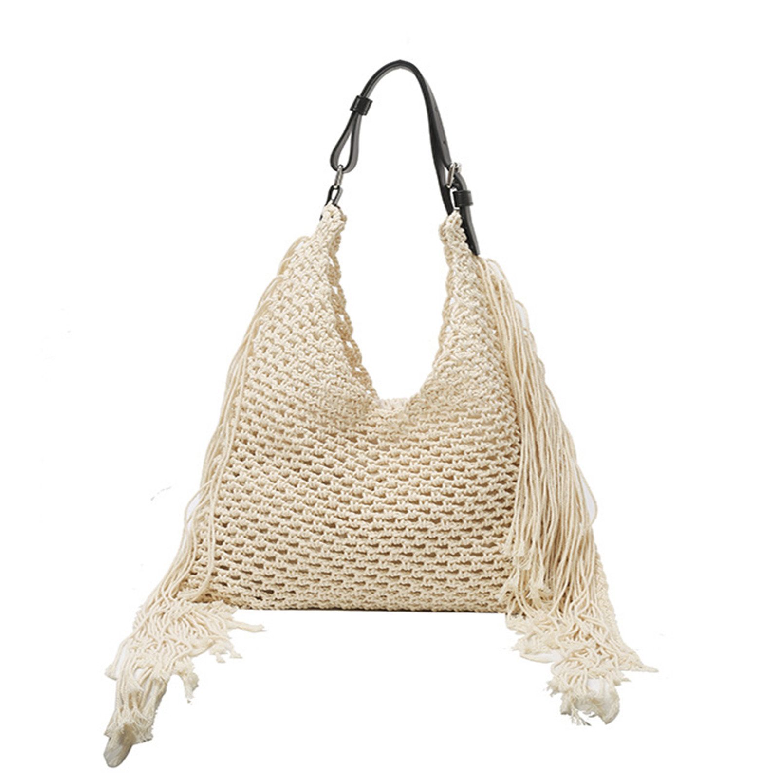 MOPUEA Strandtasche Boho Schultertasche Damen Fransen Häkeltasche Strand Shopper (Reisebehälter Set für Kosmetik und Pflegeprodukte, 16-teiliges Reiseset mit Flaschen, Dosen und Zubehör), Auslaufsicher, BPA-frei, platzsparend und wiederverwendbar