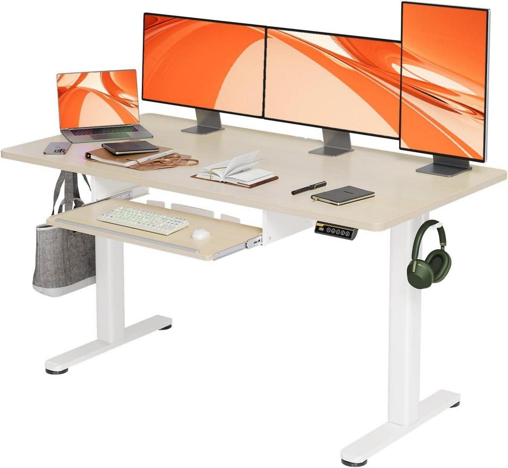 Schreibtisch Schreibtisch Höhenverstellbar Elektrisch mit Tastaturablage, 140 x 60