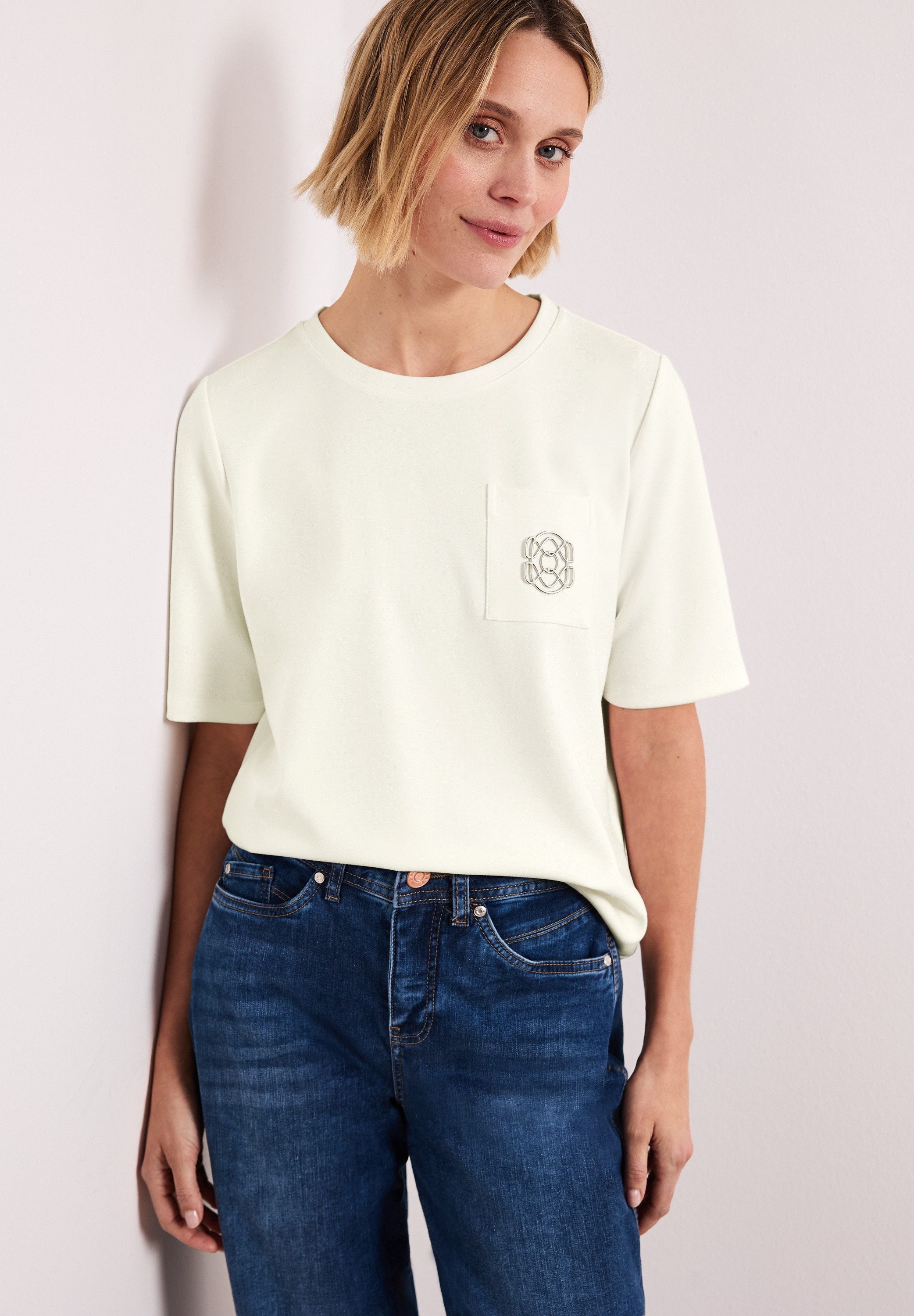 STREET ONE Kurzarmshirt Sommershirt mit Rundhals und Deko-Detail