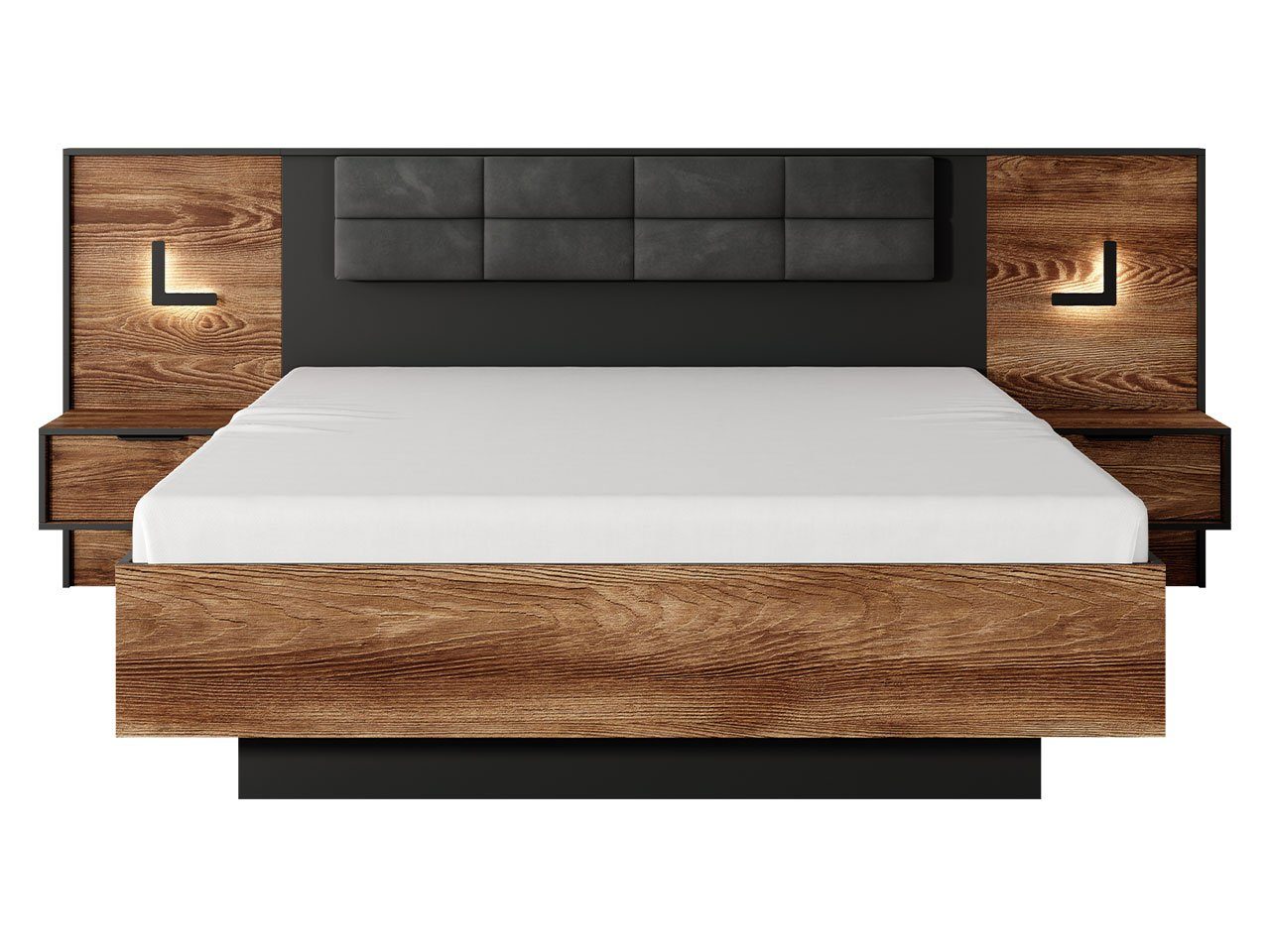 MIRJAN24 Schlafzimmer-Set Milton III, (3er-Set, 2x Nachttisch, Bett), Metallgriffe in der Farbe Schwarz