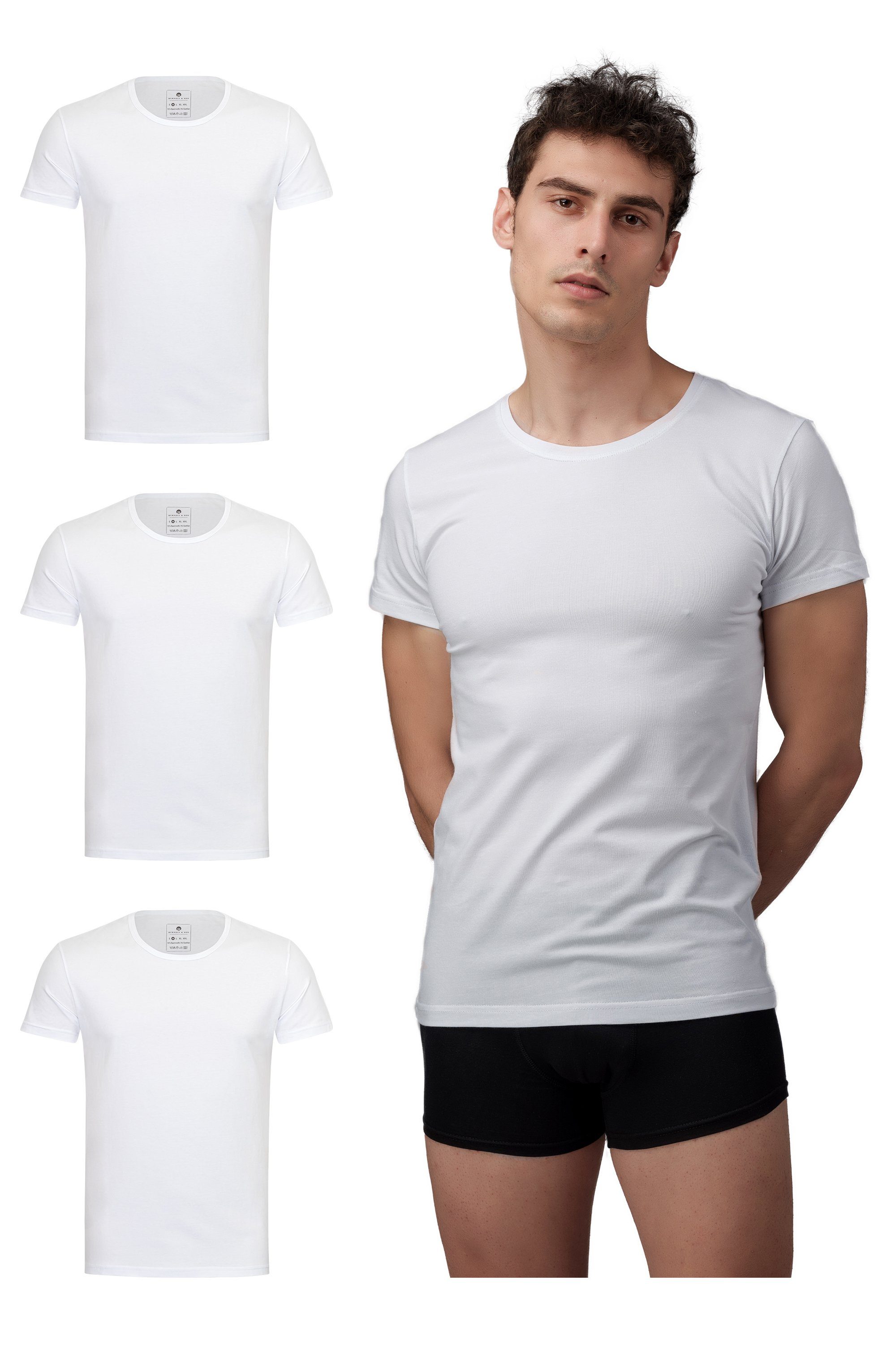 Burnell & Son T-Shirt Unterhemd Unterziehshirt Kurzarm und Rundhals für Herren aus Baumwolle (Packung, 3-tlg., 3er-Pack) Weiß | T-Shirts