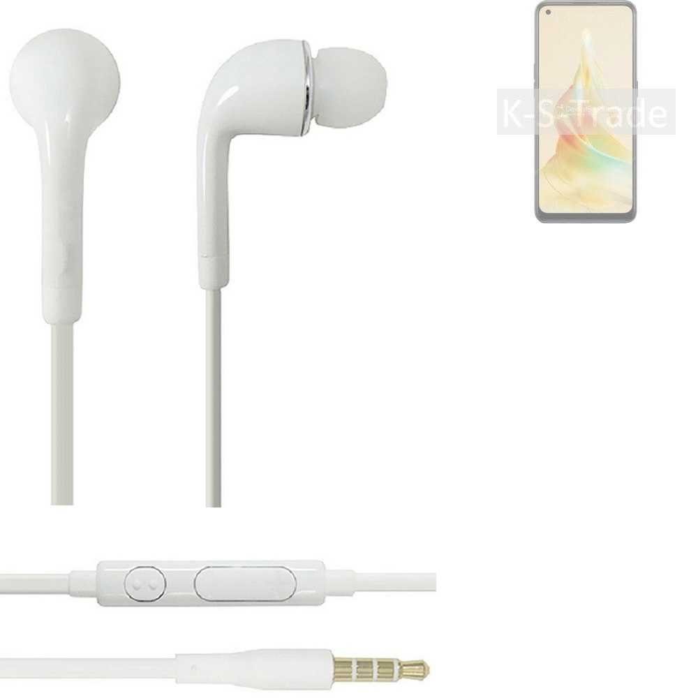 K-S-Trade für Oppo Mikrofon In-Ear-Kopfhörer weiß 4G Lautstärkeregler T Headset 3,5mm) Reno8 (Kopfhörer u mit