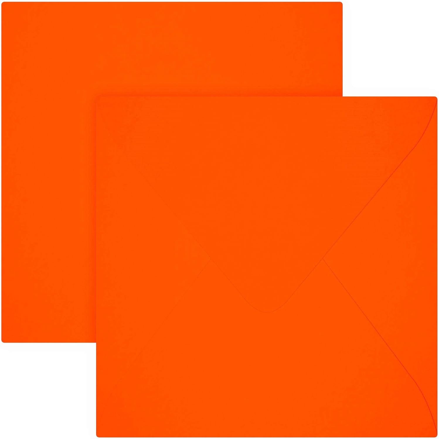 Briefumschläge24Plus Briefumschlag 12,5x12,5cm Quatratische 120g feuchtklebend Neon Orange 50St., Quadratische Briefumschläge 100g Papier Spitze Klappe Neon Orange