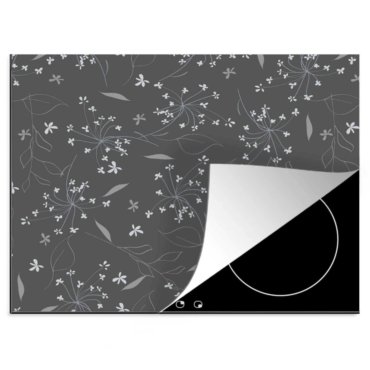 Weiß Ceranfeldabdeckung Blumen cm, 60x52 Mobile nutzbar, - - tlg), MuchoWow Muster, Vinyl, Herdblende-/Abdeckplatte (1 Arbeitsfläche