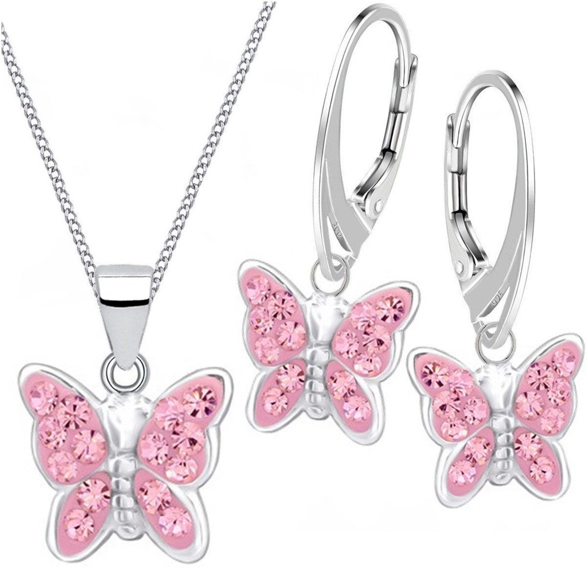 Schmuckset Kristall Schmetterling Ohrringe Anhänger Kette 925 Silber Set